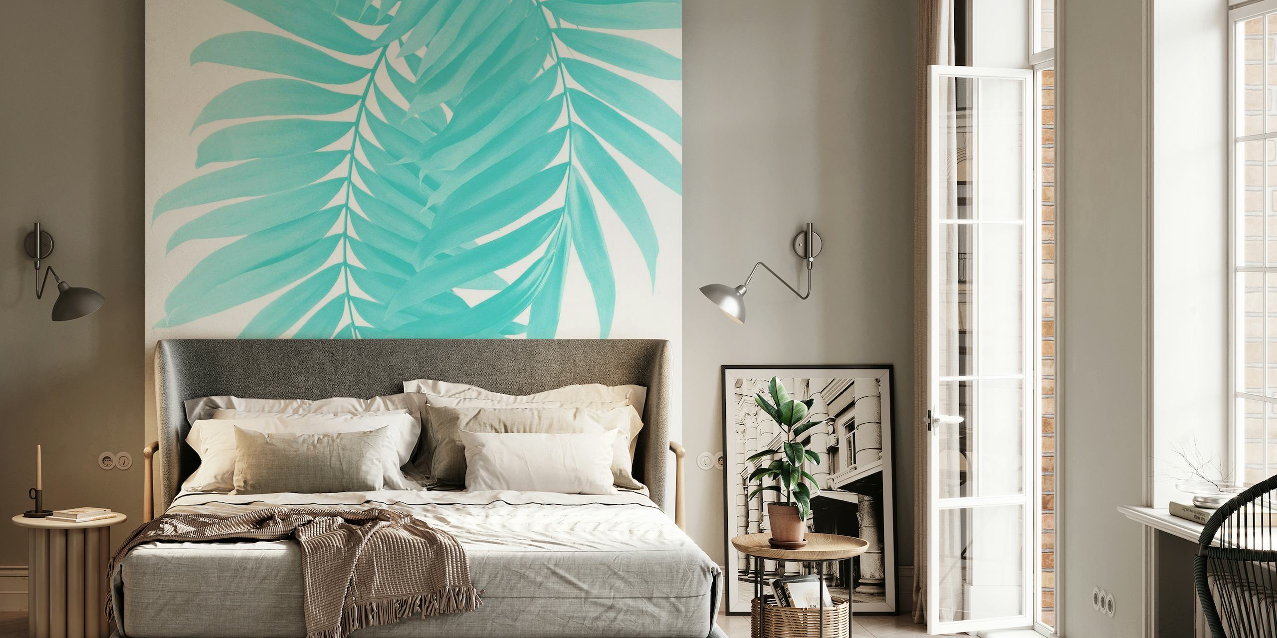 Palm Leaves Soft Turquoise 2 papel de parede