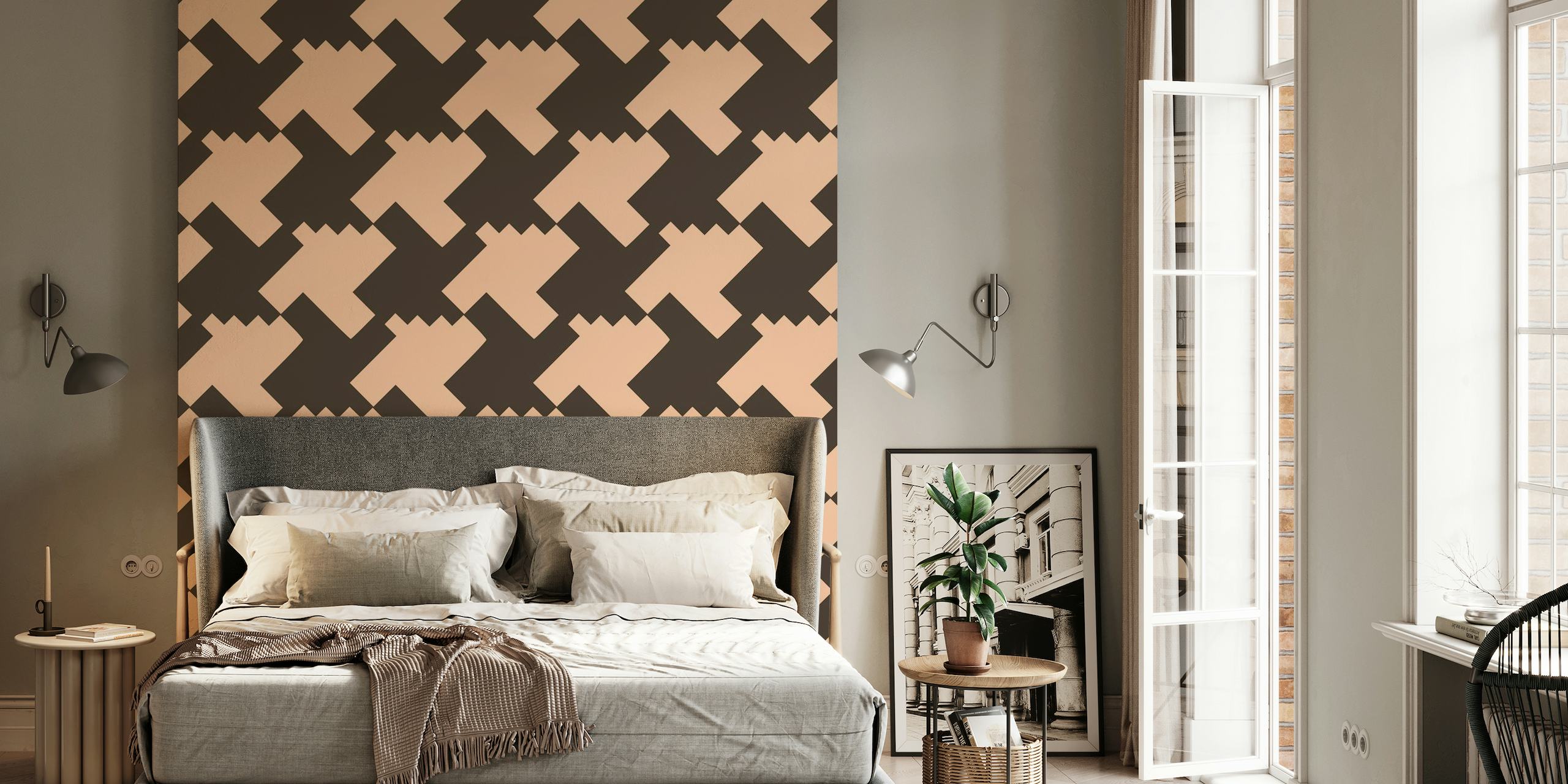 Aztec Abstract Peach Brown tapet