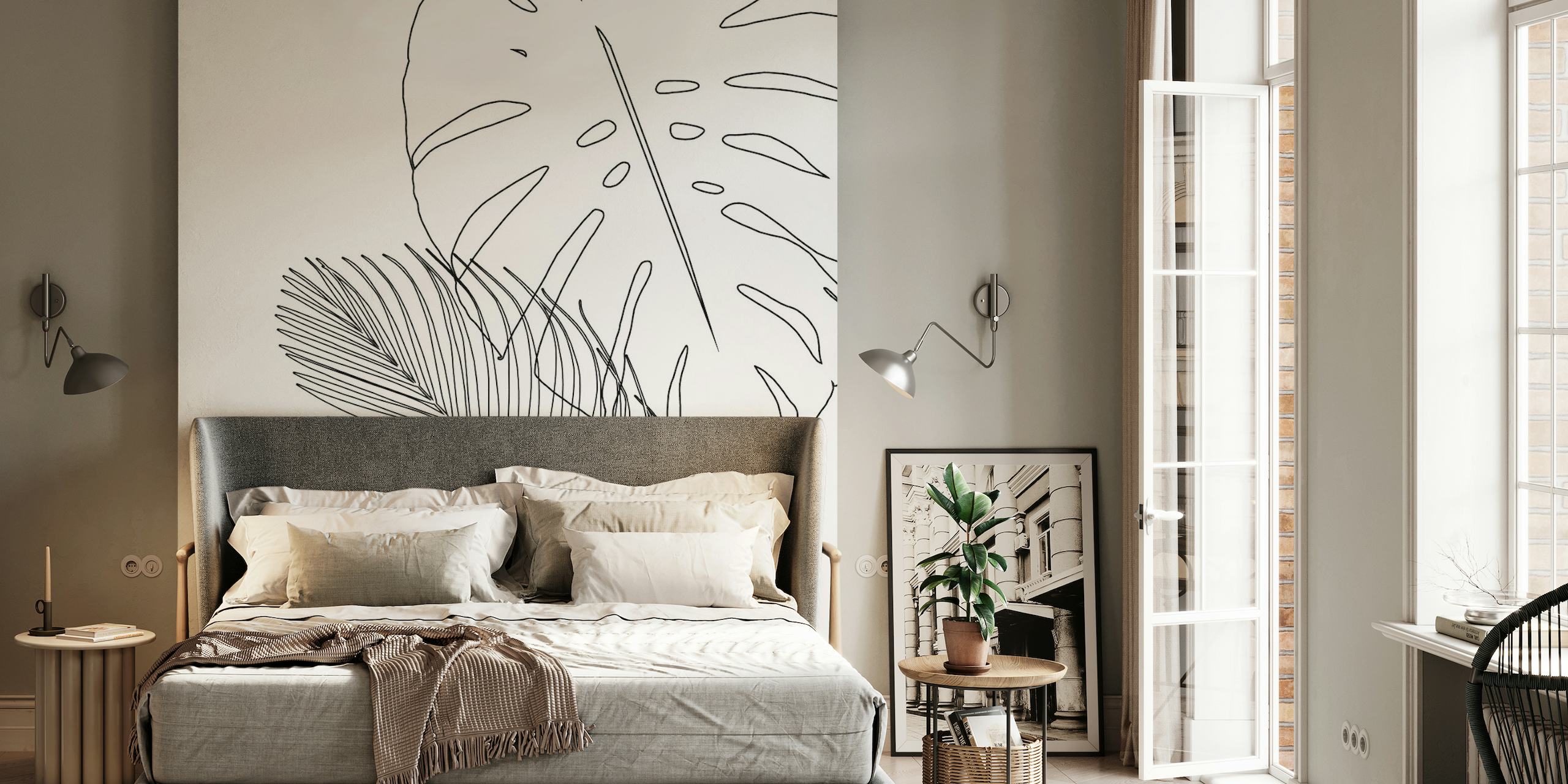 Monstera Palm Leaves Finesse 2 wall mural with line art