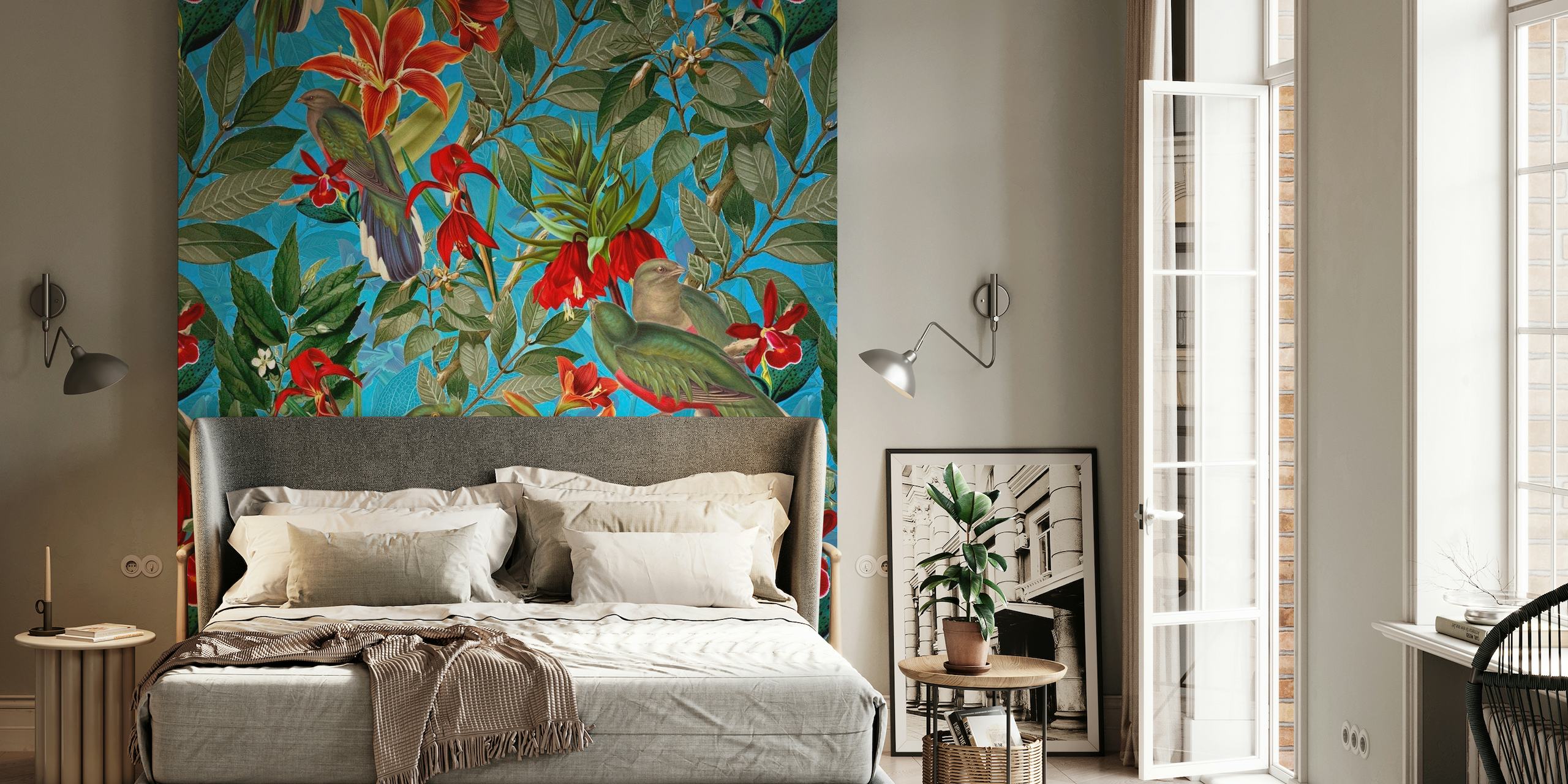 Tropical Birds in Flower Jungle tapete | Happywall
