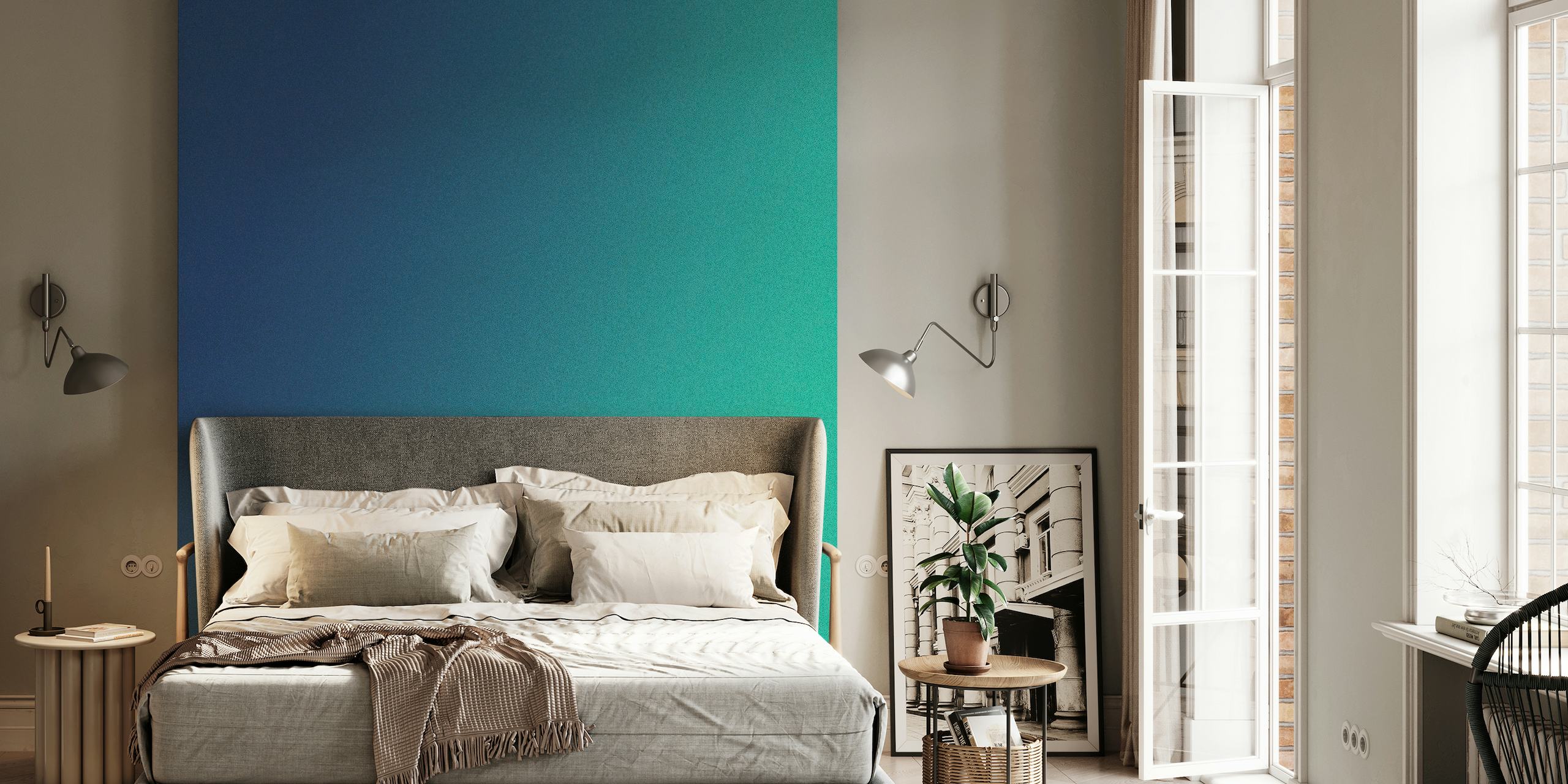 Fotomural vinílico de parede gradiente Soft Serenity com transição verde-azulado para azul celeste
