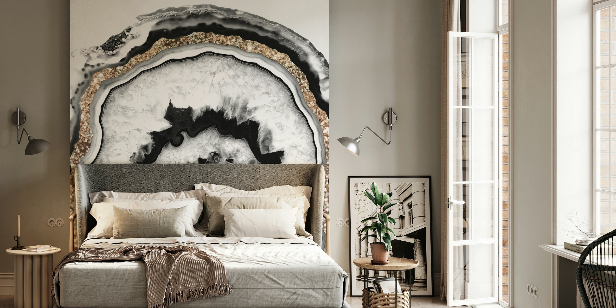 Agate stone design with gold glitter accents wall mural
