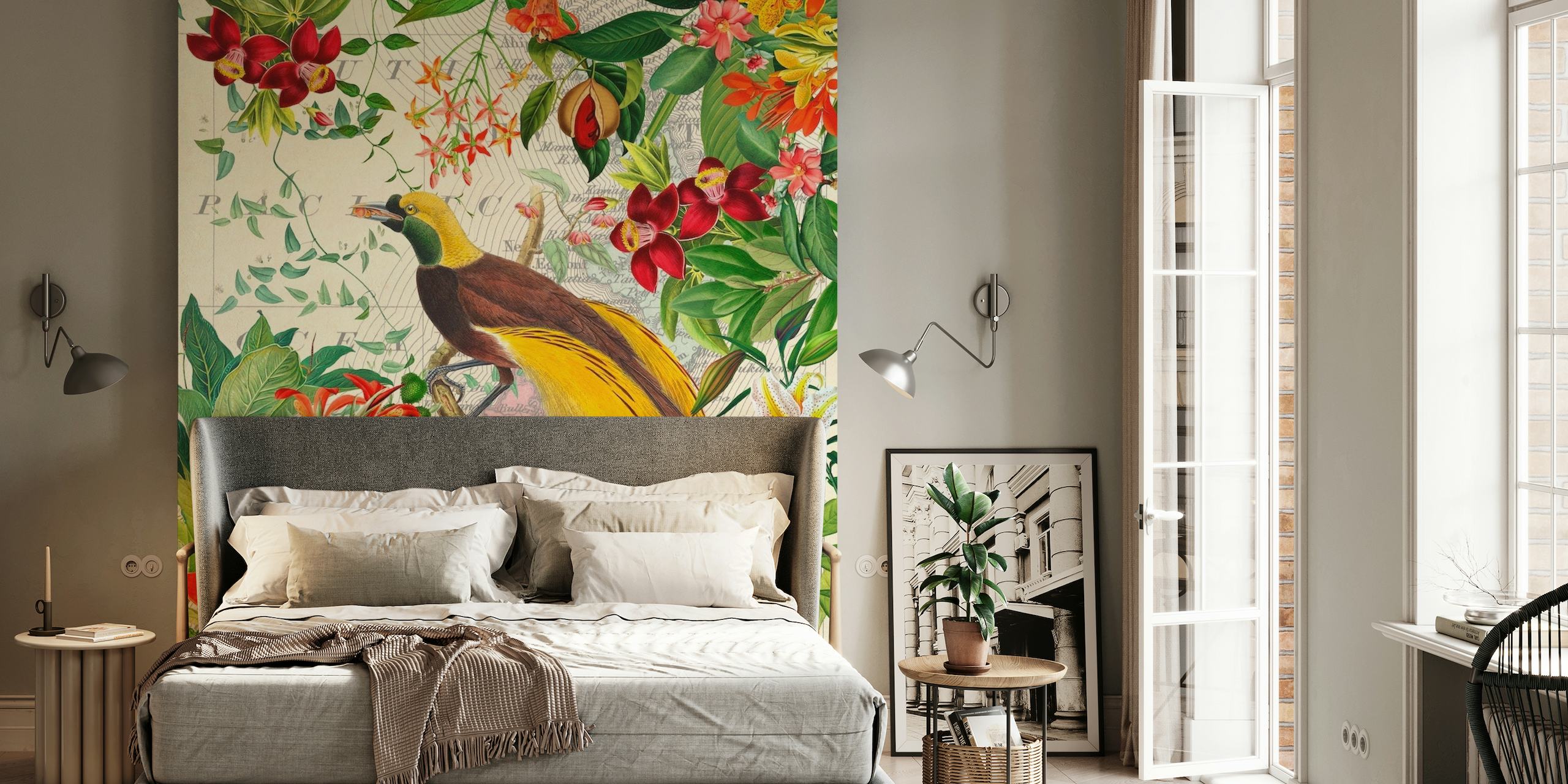Exotic Bird Opulent Flower Jungle papel de parede