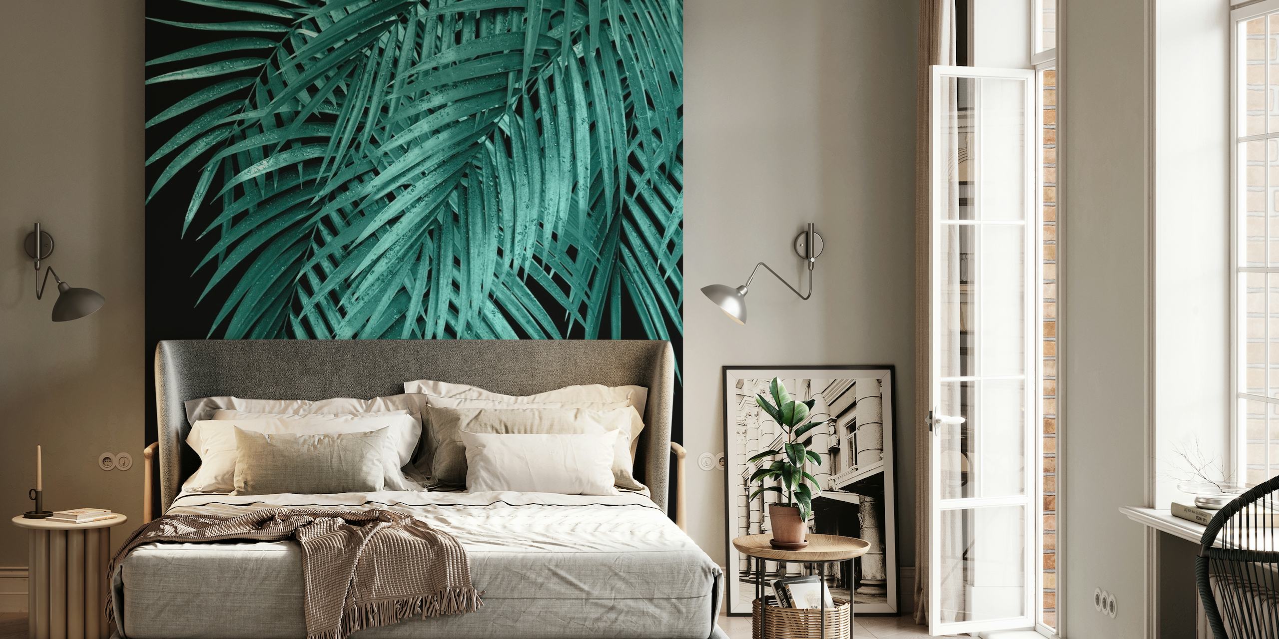 Palm Leaves Teal Night Vibes 1 behang