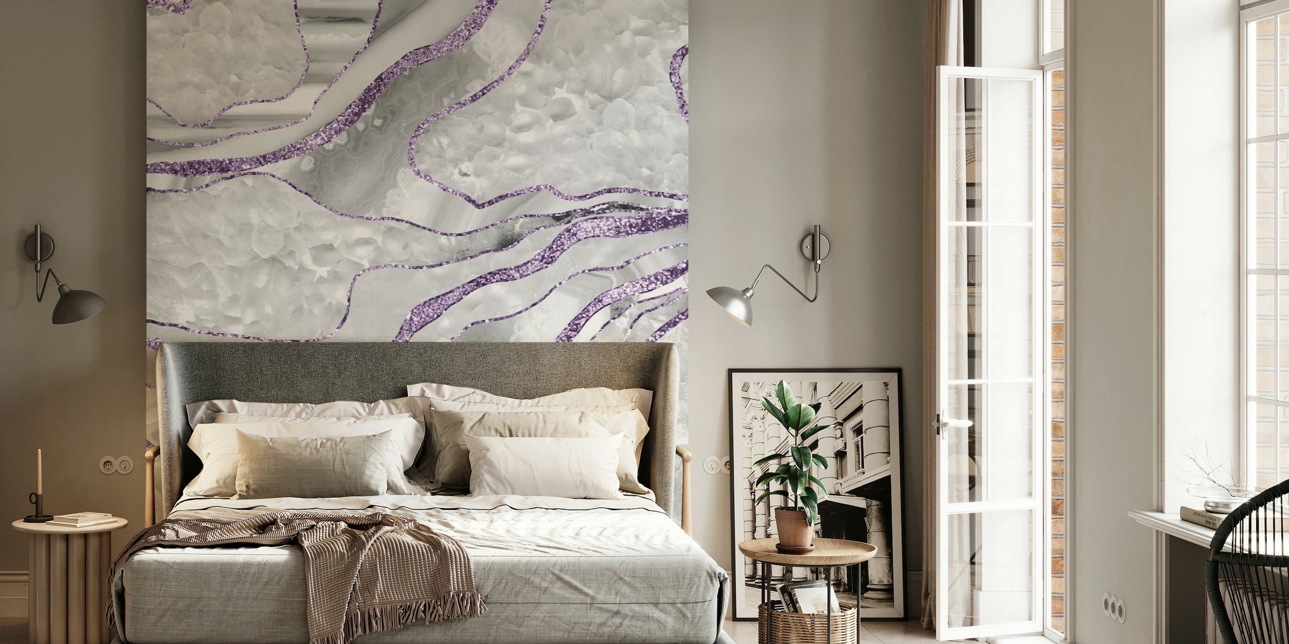 White Agate Lavender Glitter 1 behang