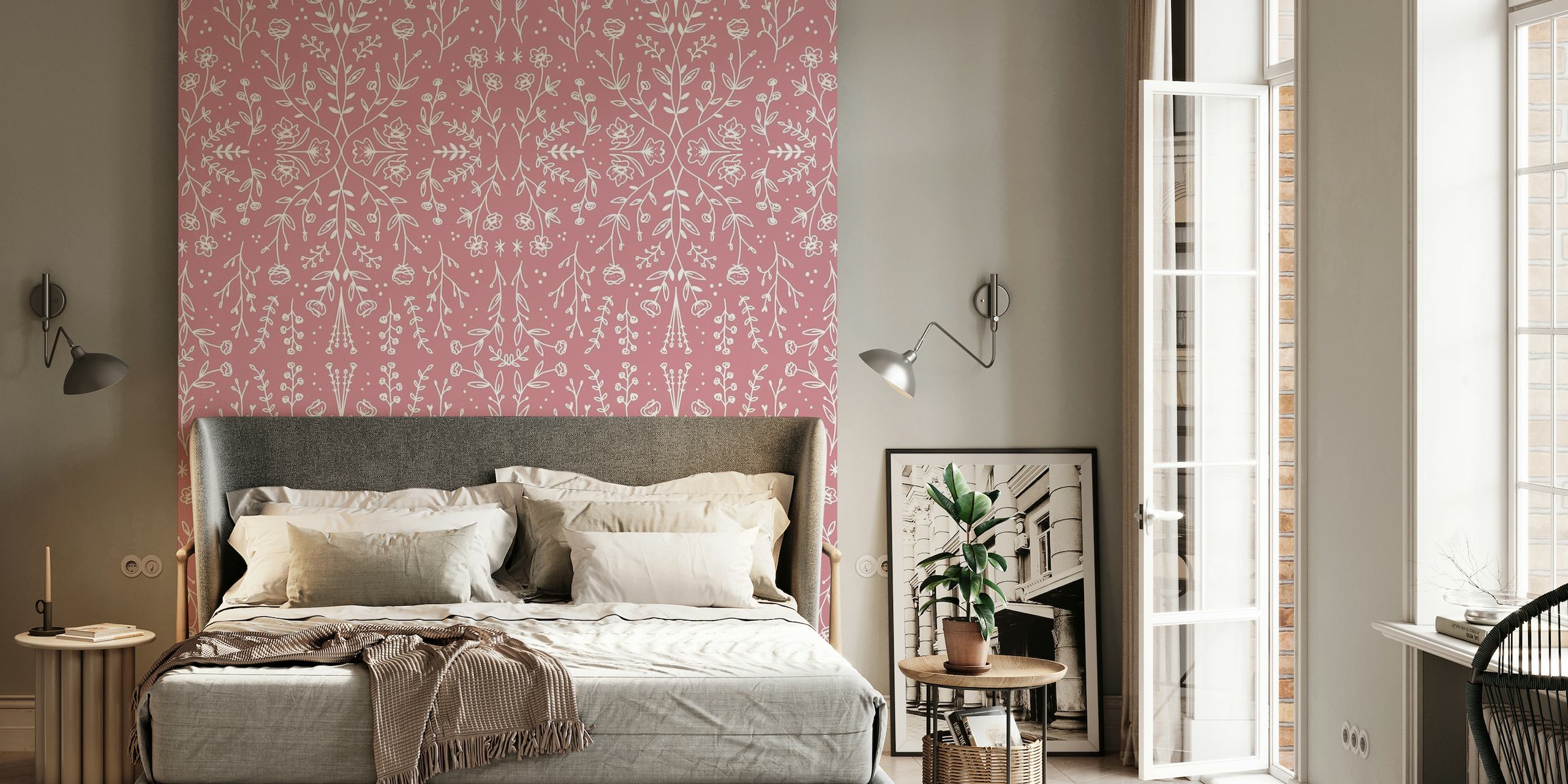 Mirrored Floral Pattern - Pink tapete