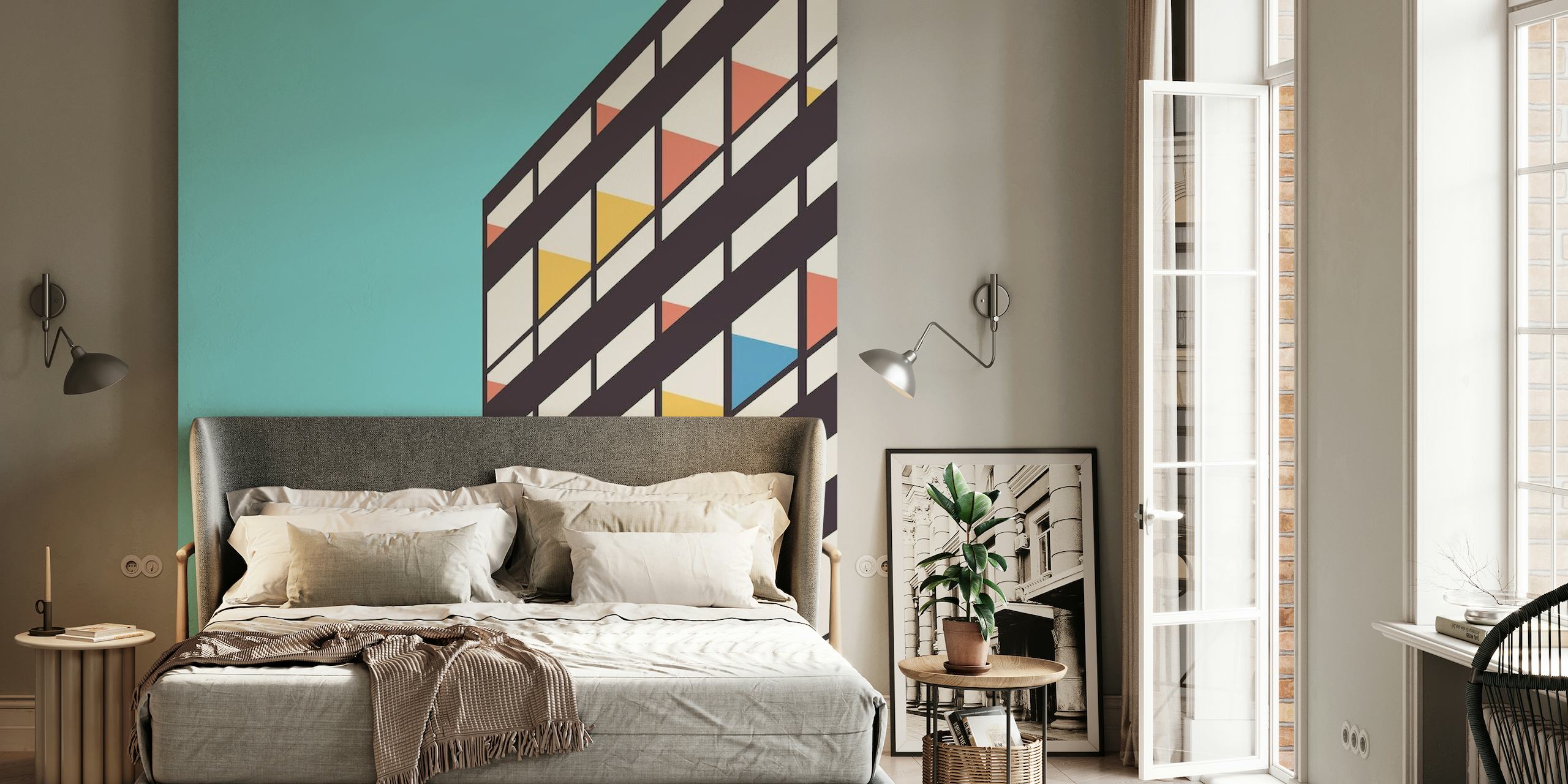 Abstract architectural wall mural with colorful facade pattern