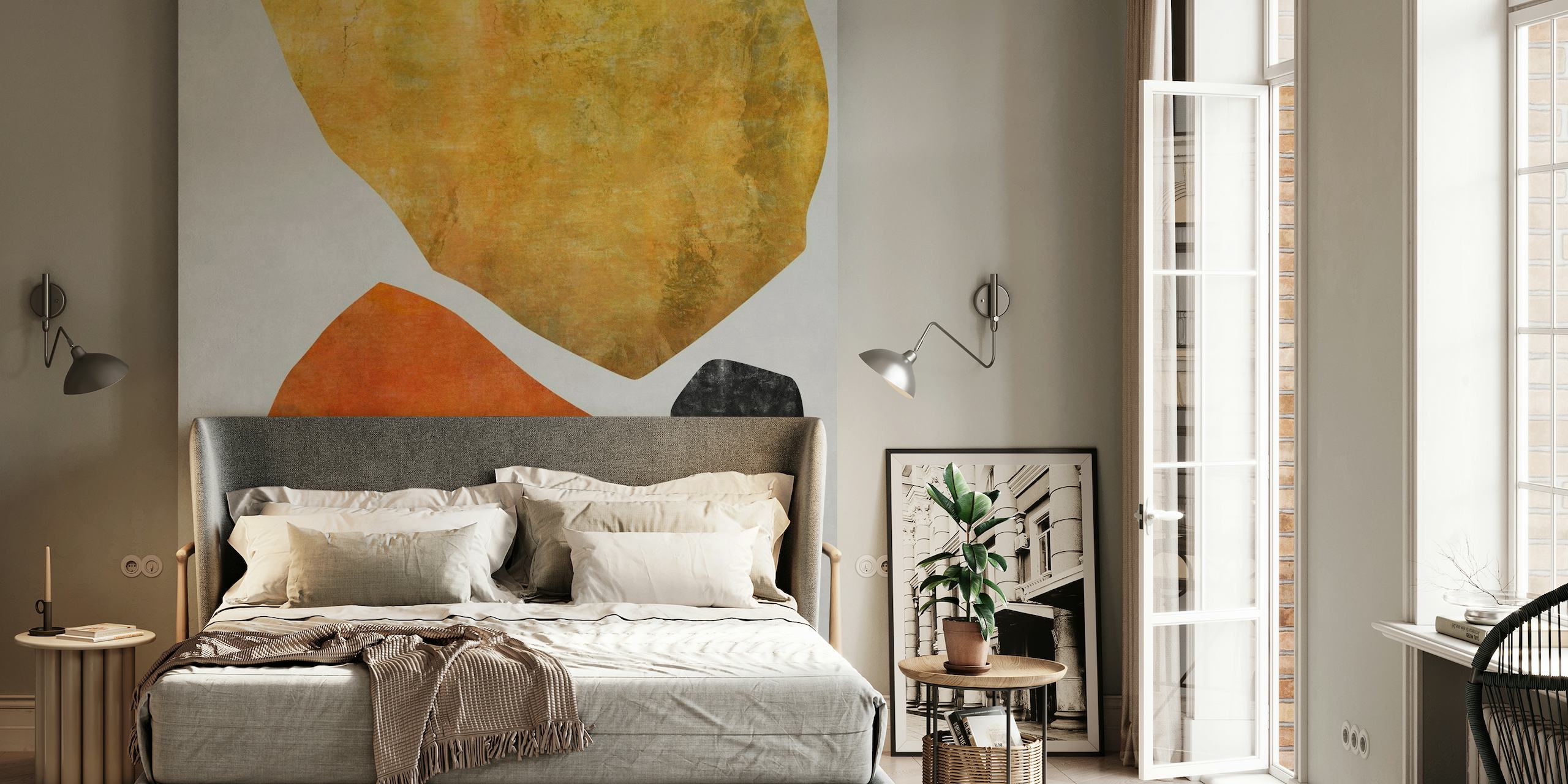 Mural de parede abstrato Organic Shapes 10 com tons terrosos e design minimalista