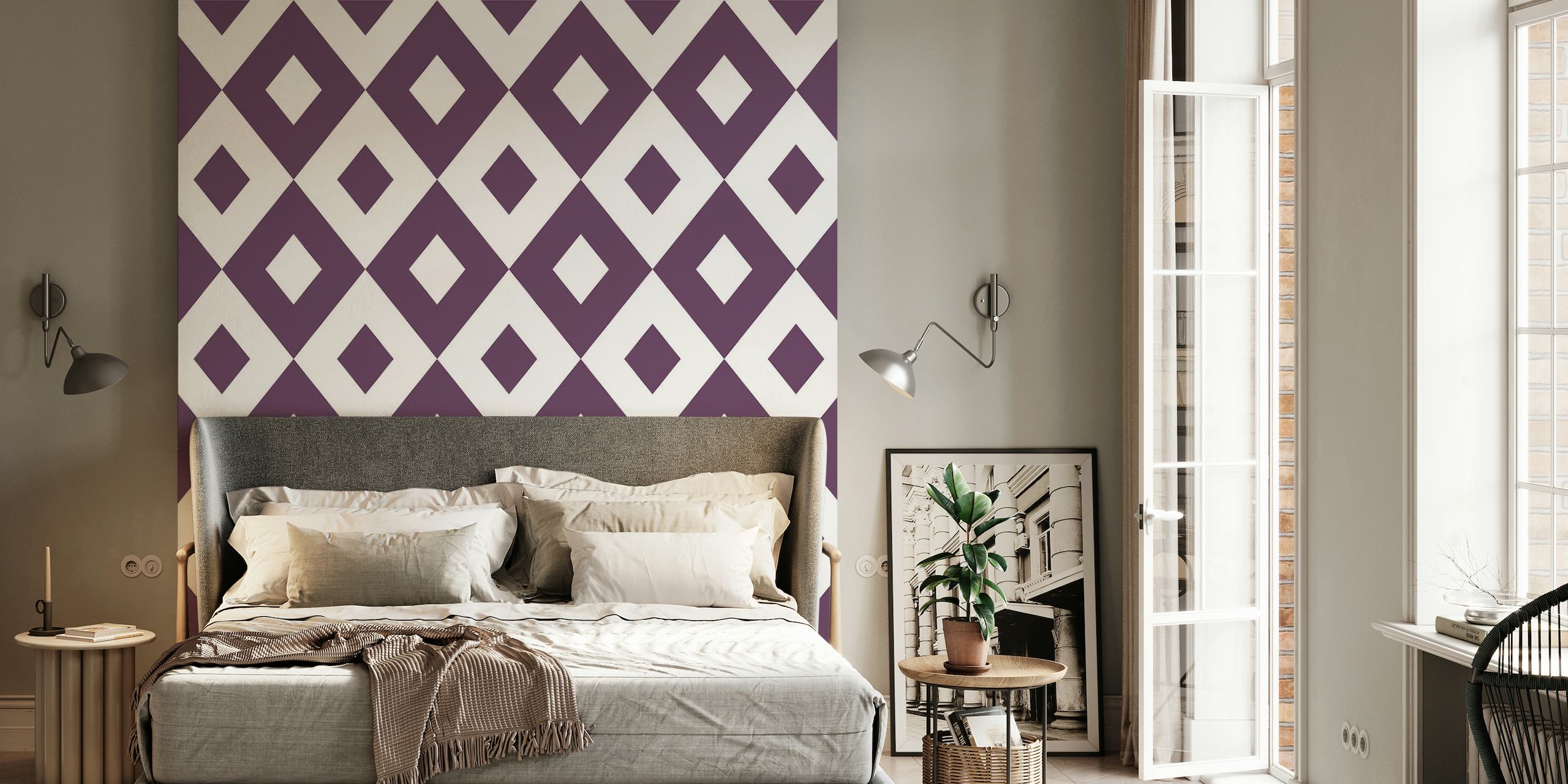 Purple white rhombus pattern wallpaper
