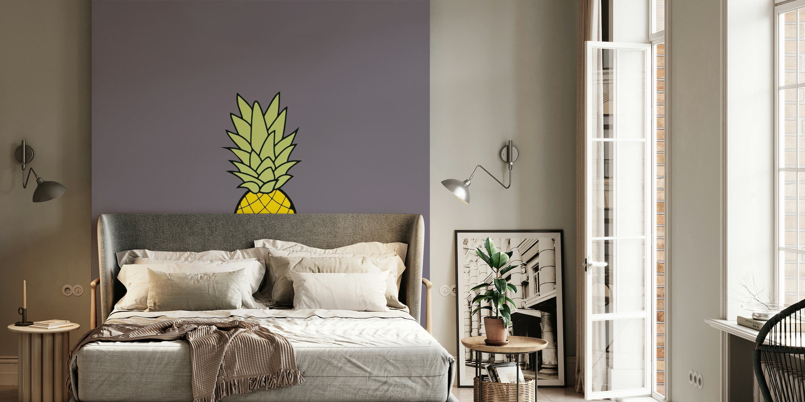 Solid Taupe yellow pineapple ταπετσαρία