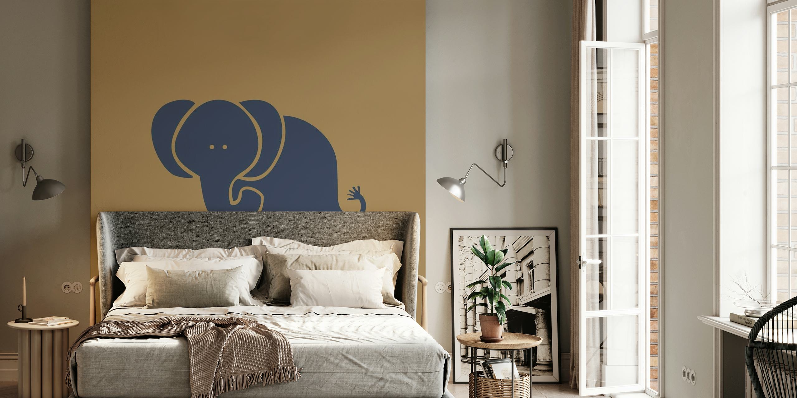 Minimal Mocha Indigo Elephant papel de parede