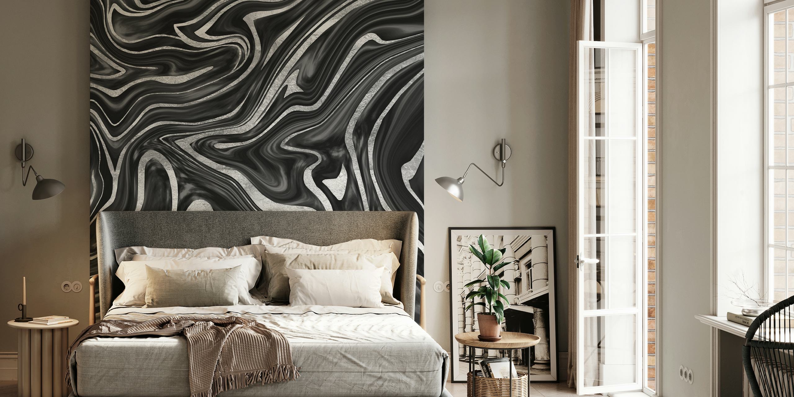 Black Gray Silver Marble 1 tapete
