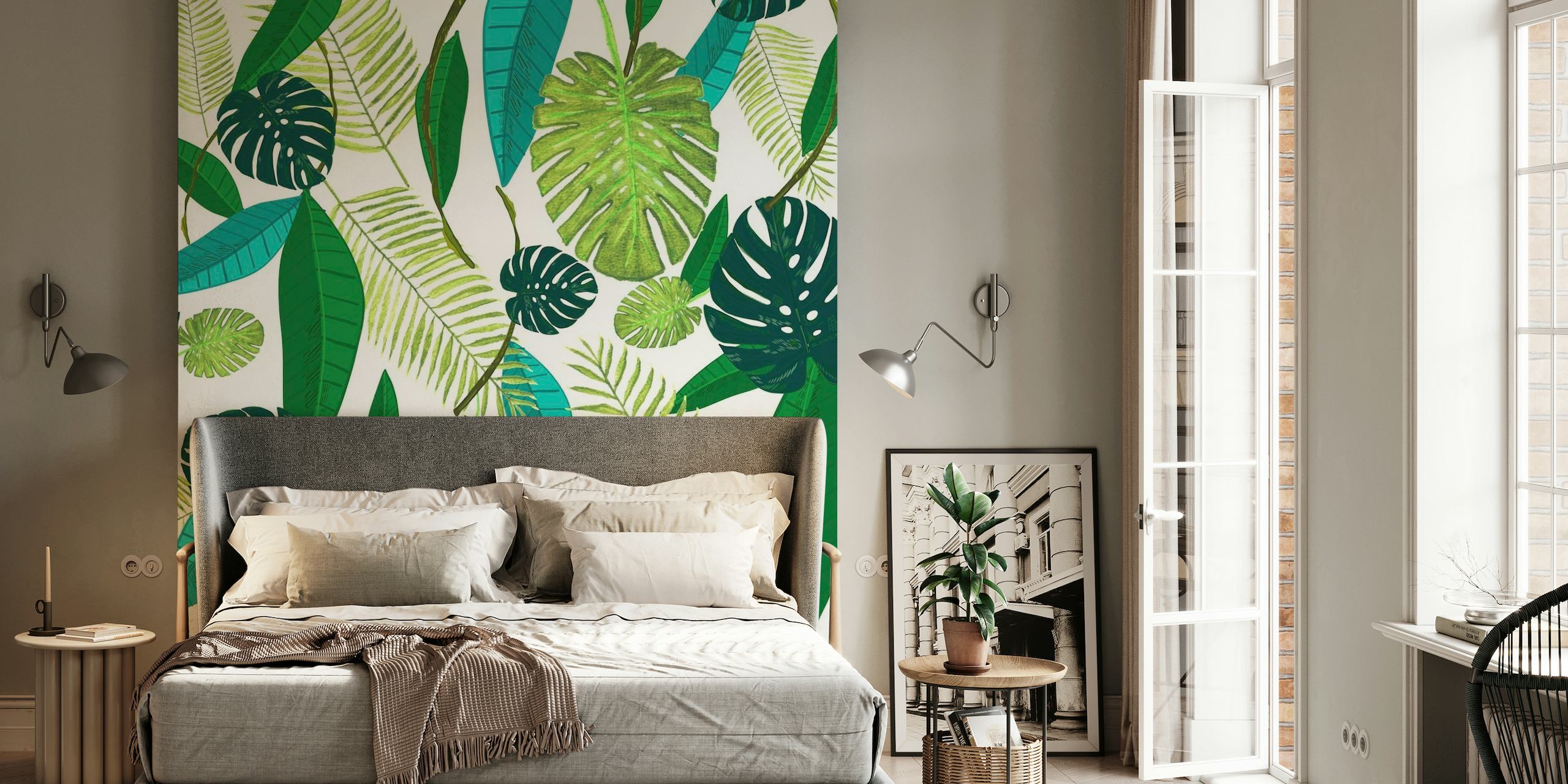 Tropical green leaves pattern tapet
