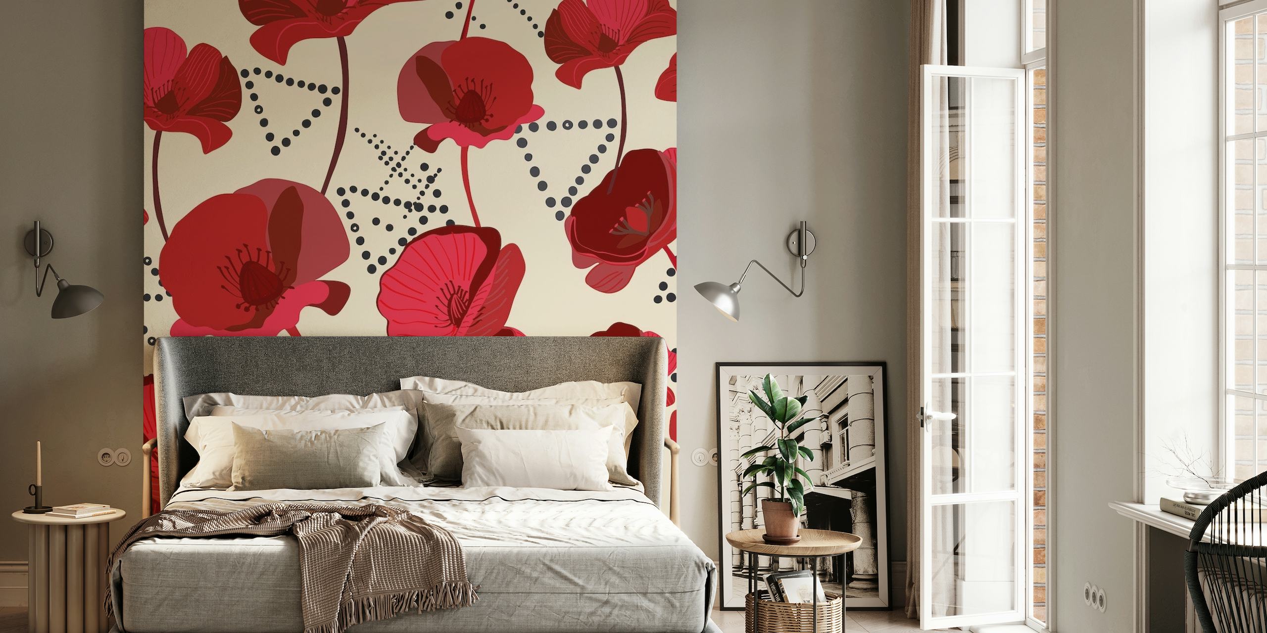 Red poppies pattern ταπετσαρία