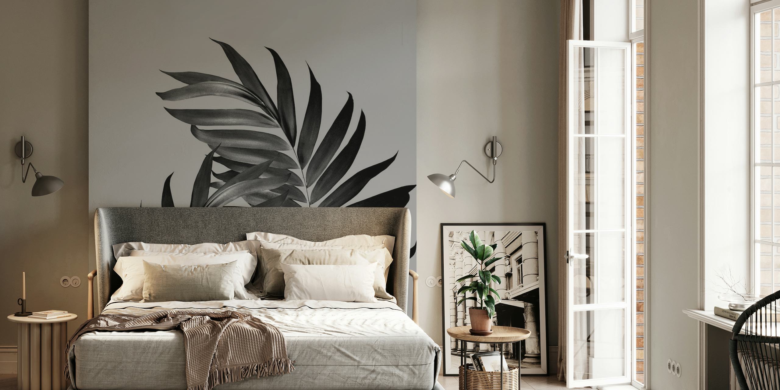 Palm Leaves Gray Black Vibes 1 ταπετσαρία