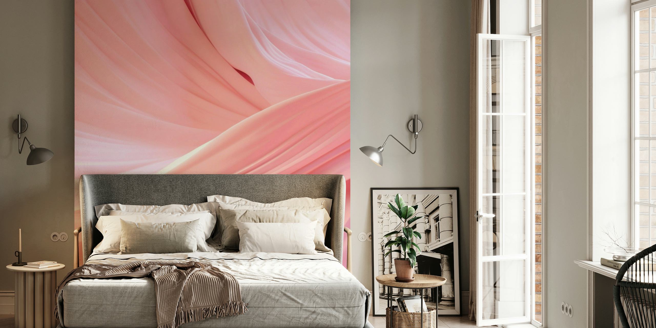 Modern Abstract Waves Texture Blush Pink tapeta