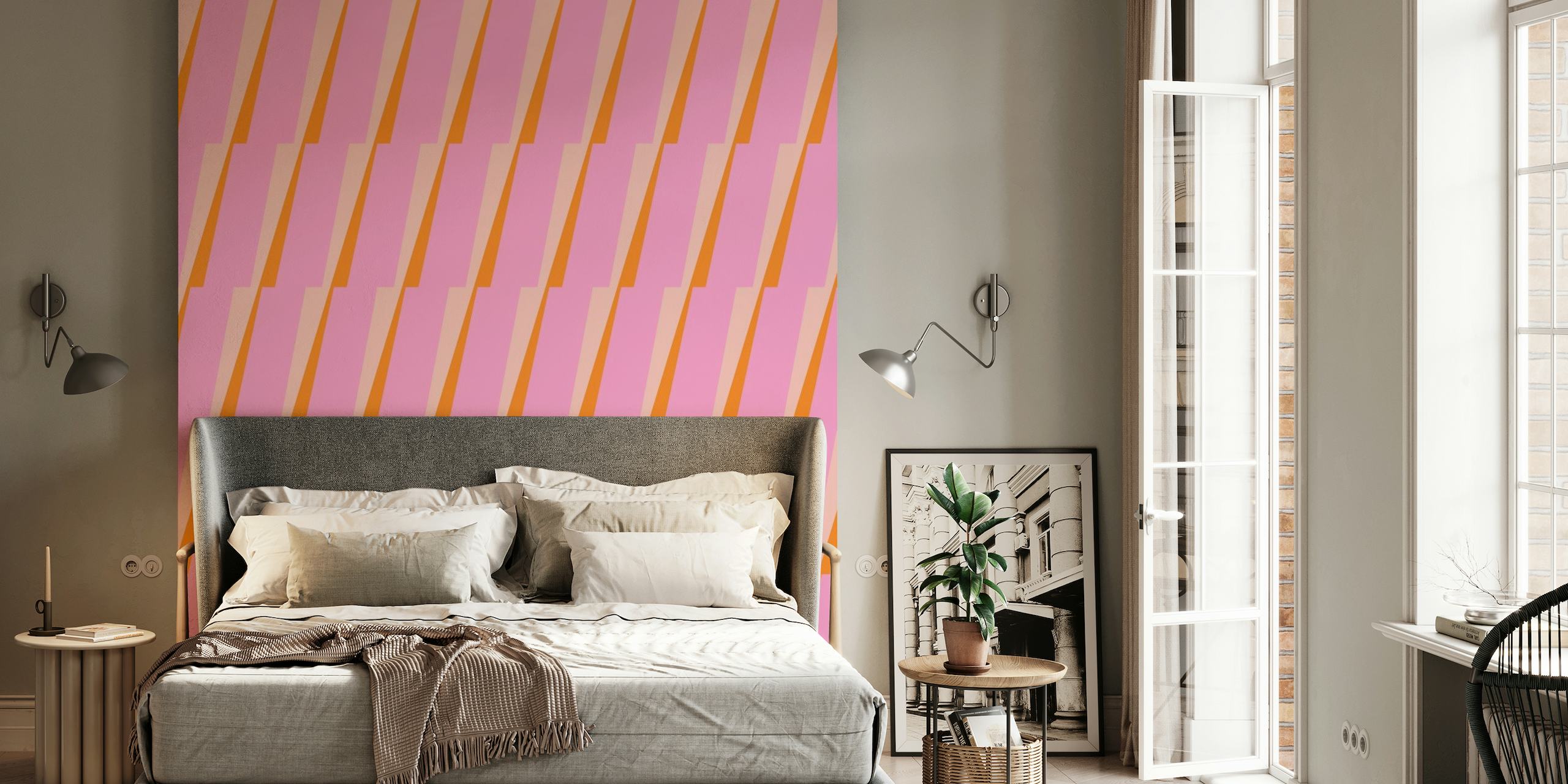 Roza i narančasta zidna slika s geometrijskim oblicima