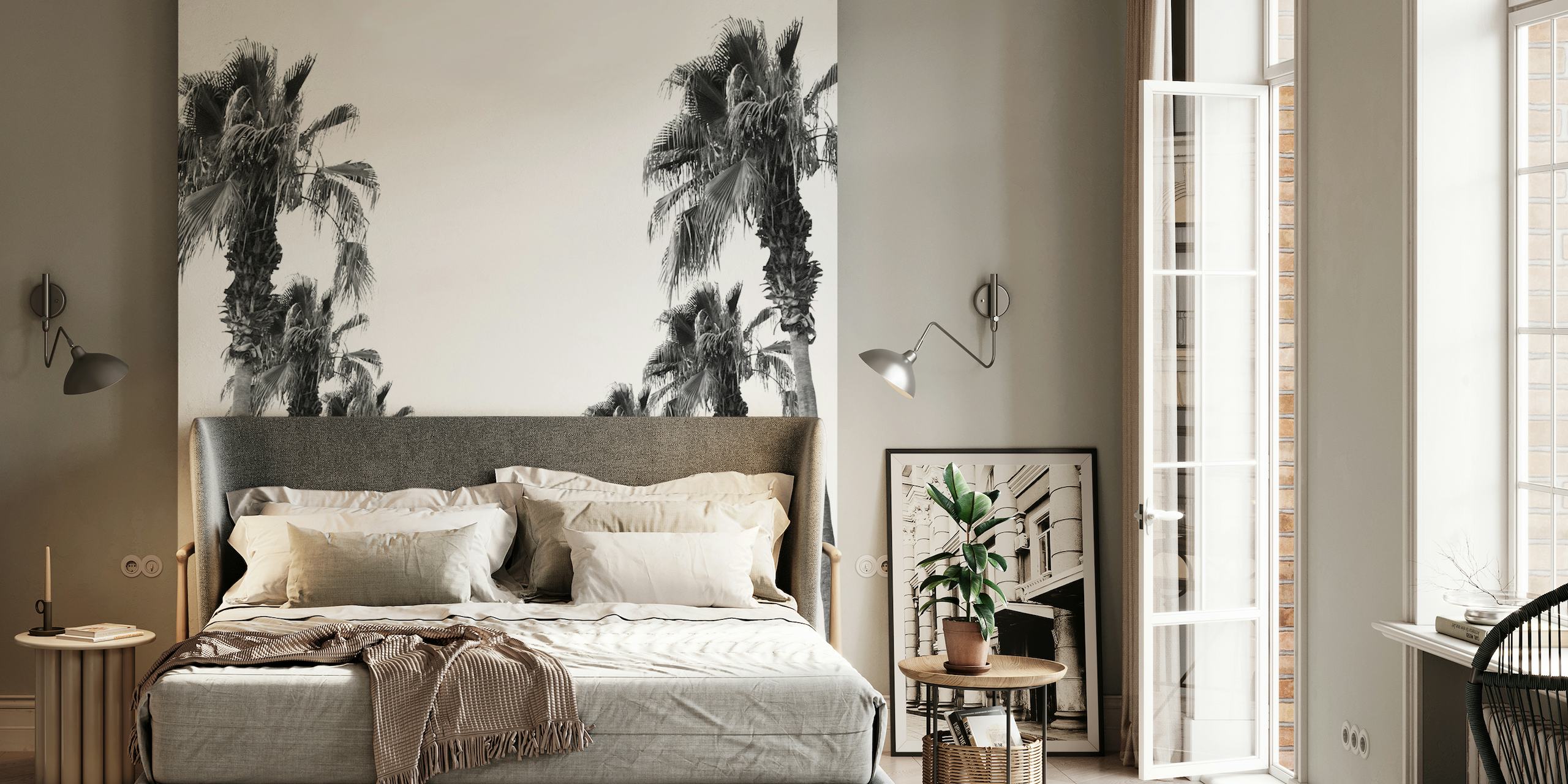 Monokrom bohemiska palmer väggmålning