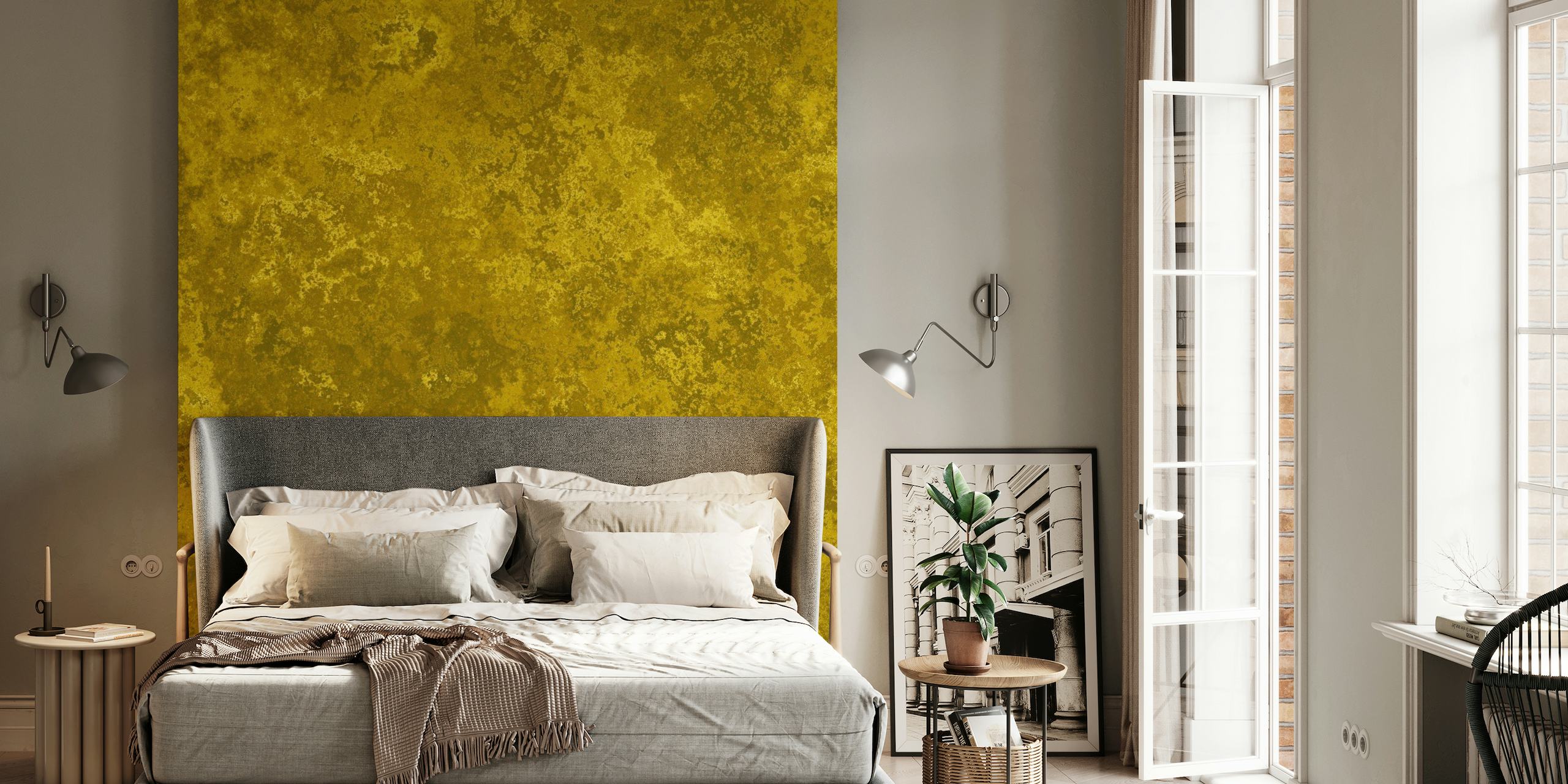 Subtle Moss Texture Mustard Yellow papel de parede