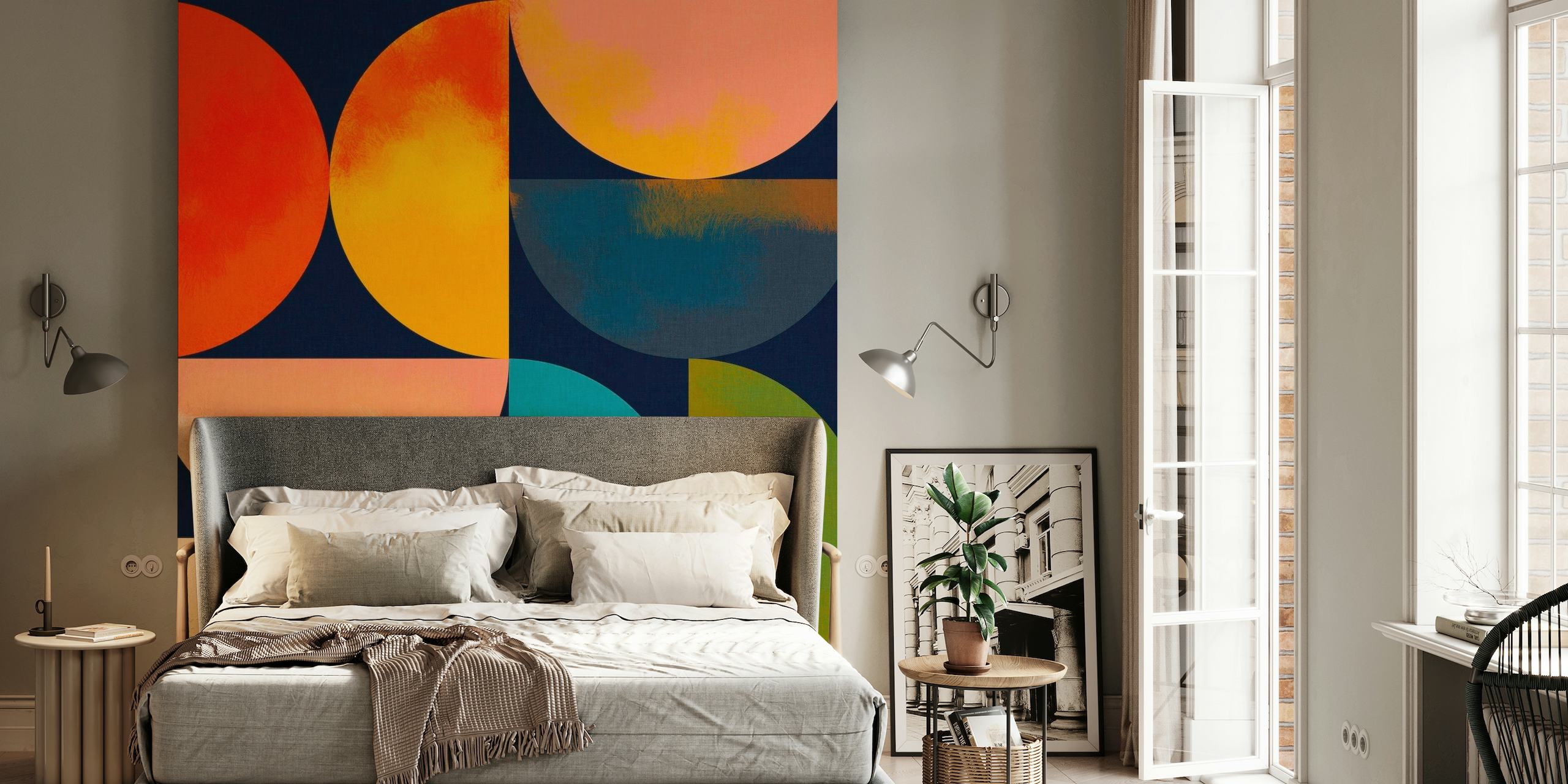 Colorful mid century shapes behang