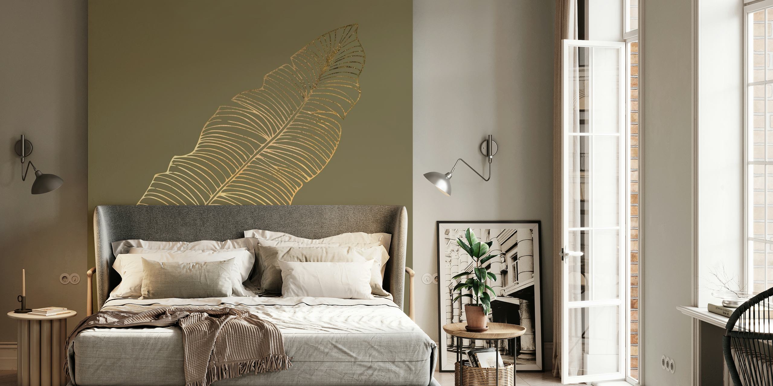 Jumbo Palm Leaf in Taupe Brown tapet