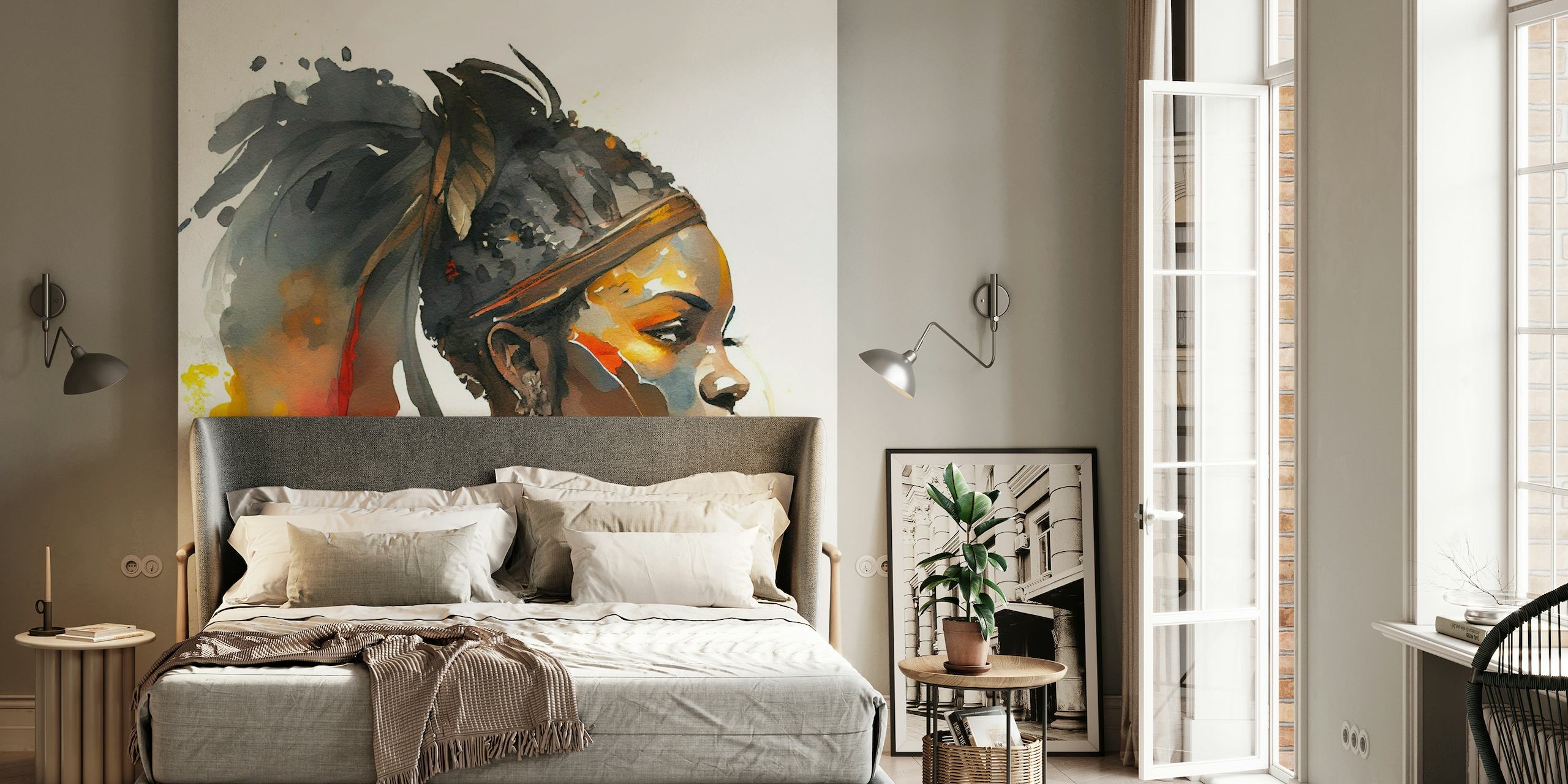 Watercolor African Warrior Woman #7 papel de parede