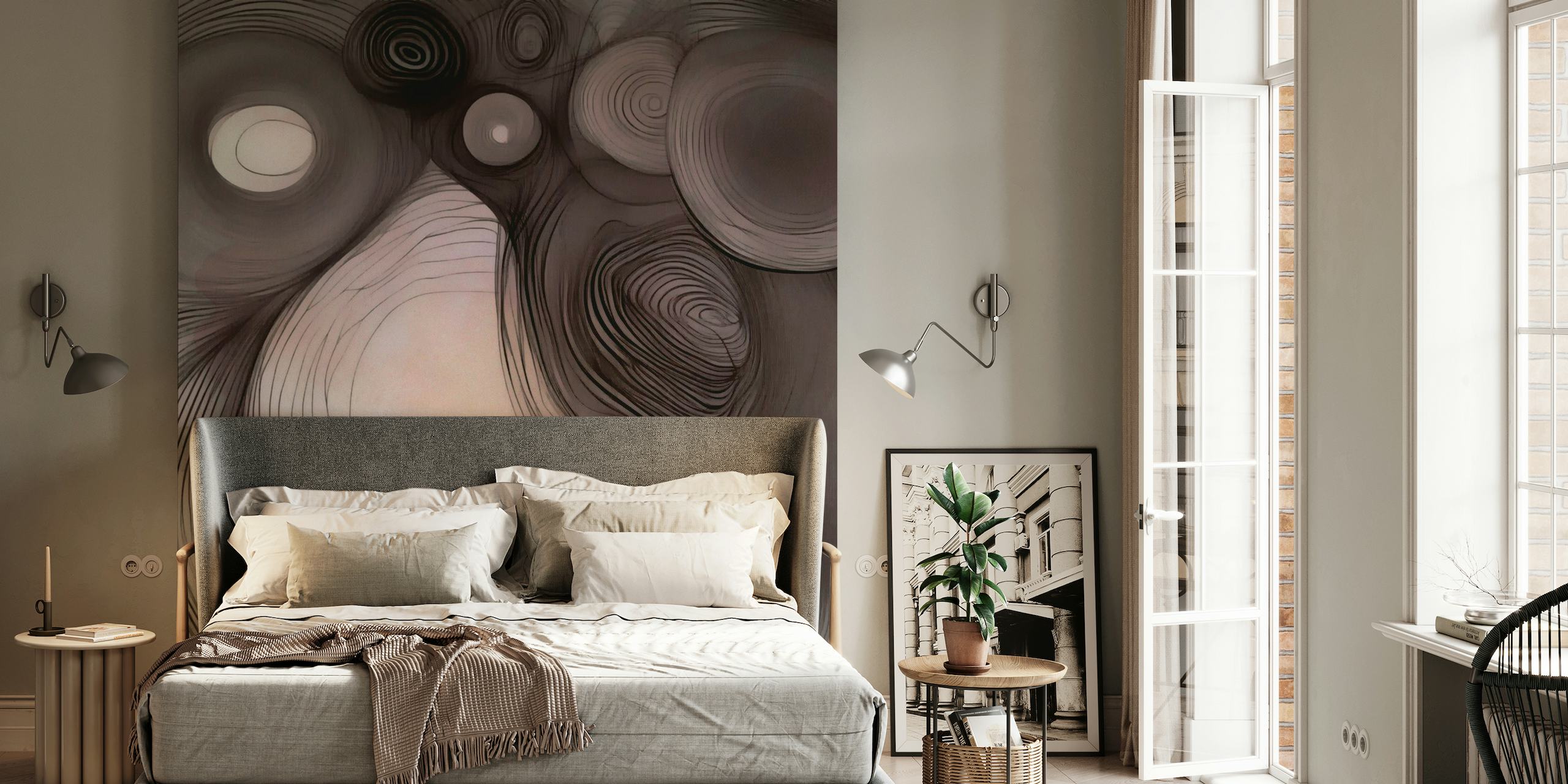 Abstract earthy toned line space art wall mural
