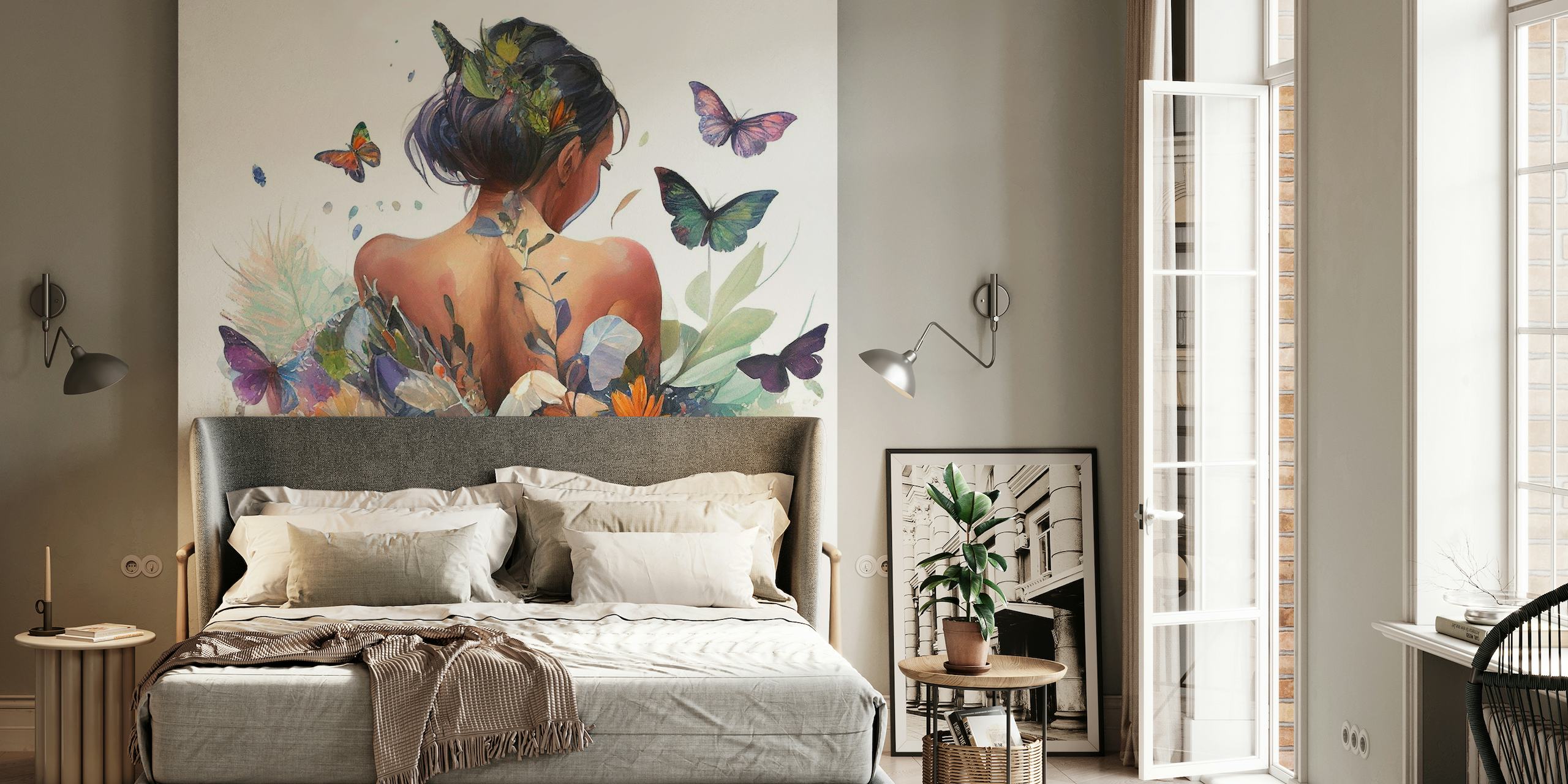 Watercolor Butterfly Woman Body #3 papel de parede