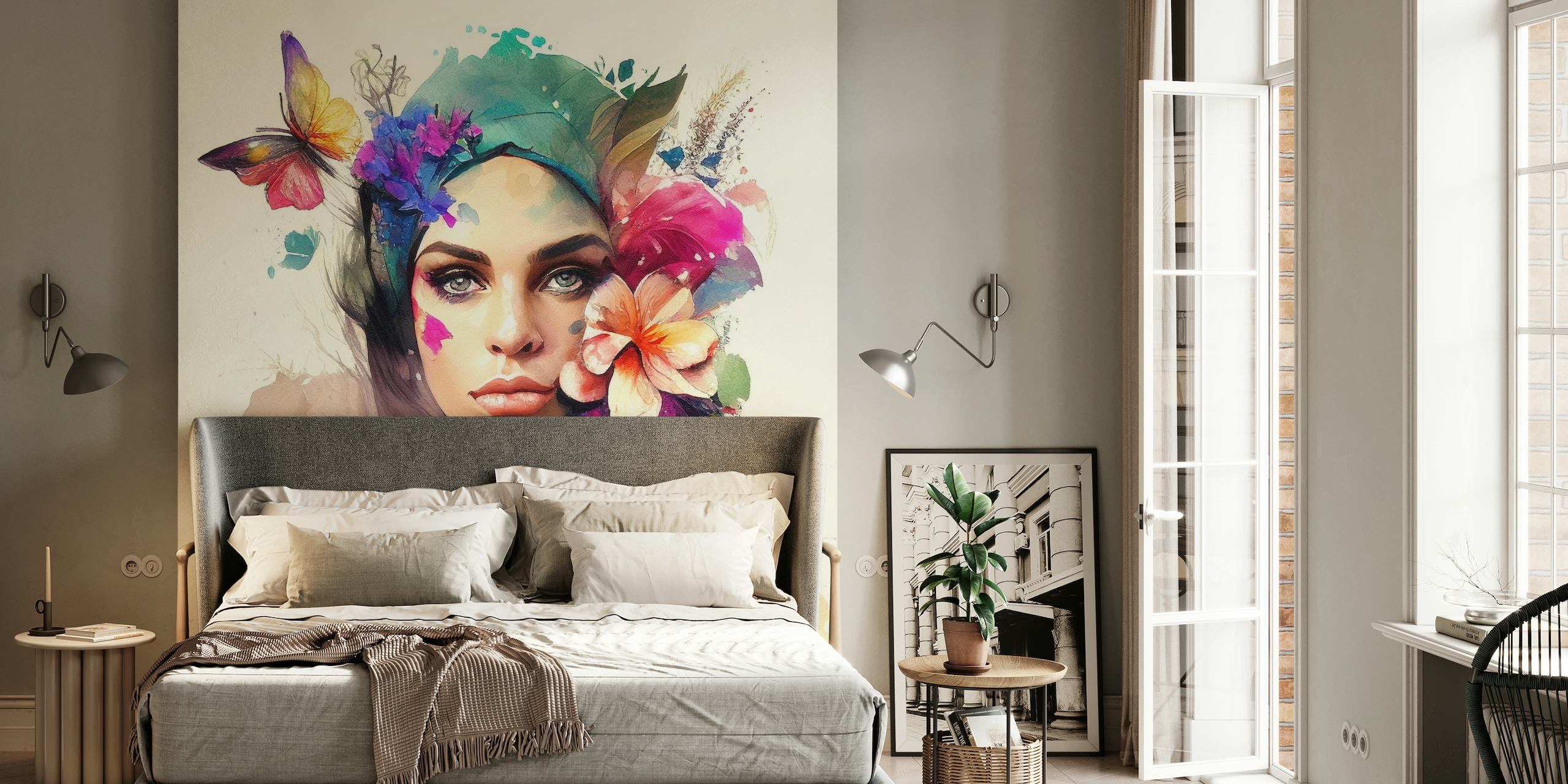 Watercolor Floral Arabian Woman #10 papel de parede