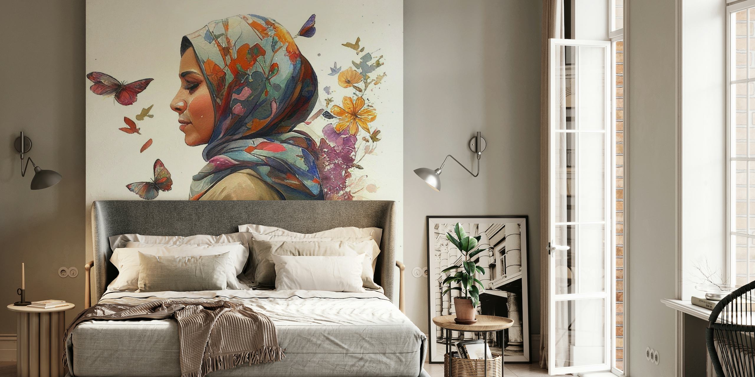 Watercolor Floral Muslim Woman #2 tapetit