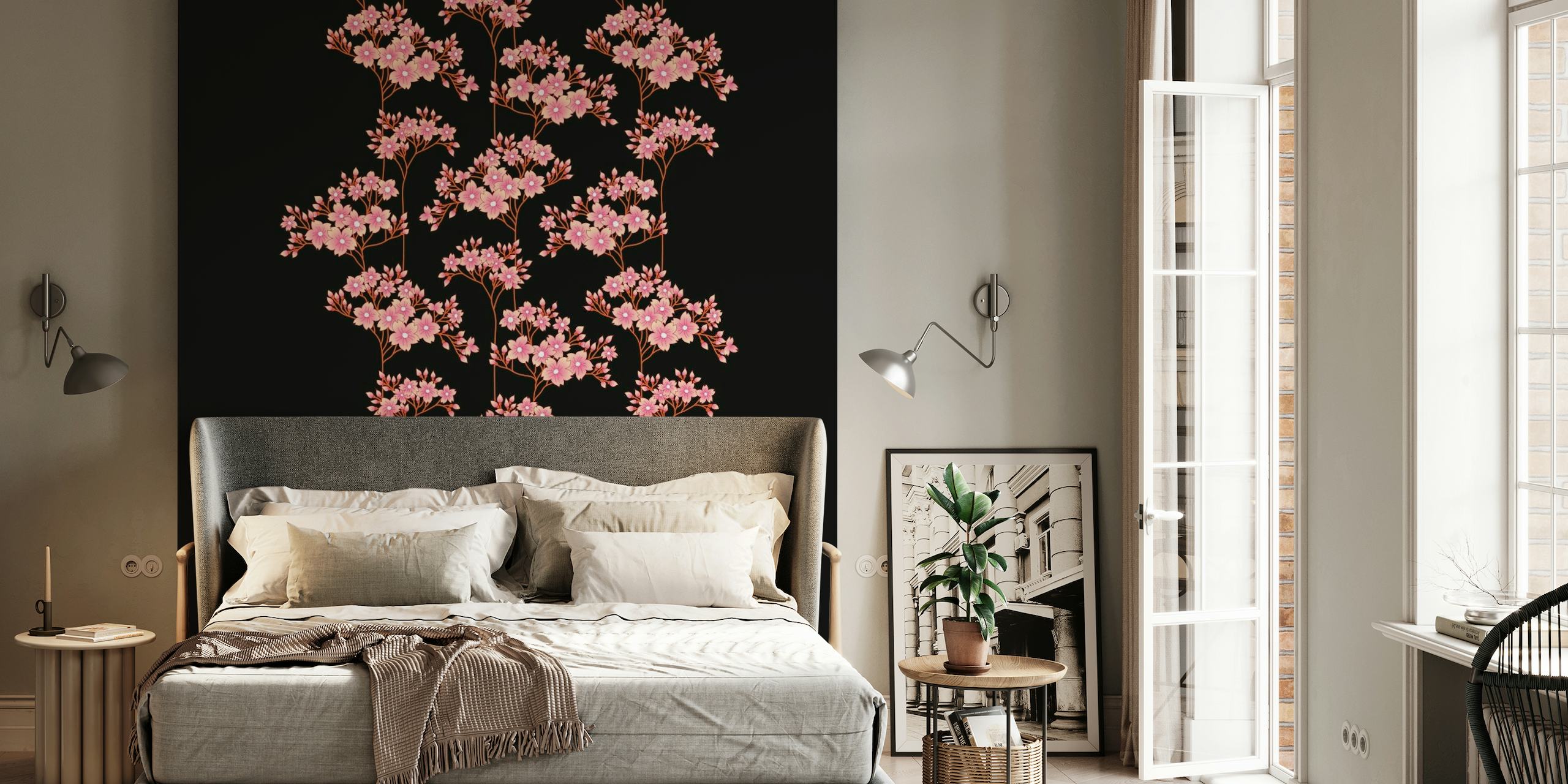 Pink Blossoms on Black papel de parede