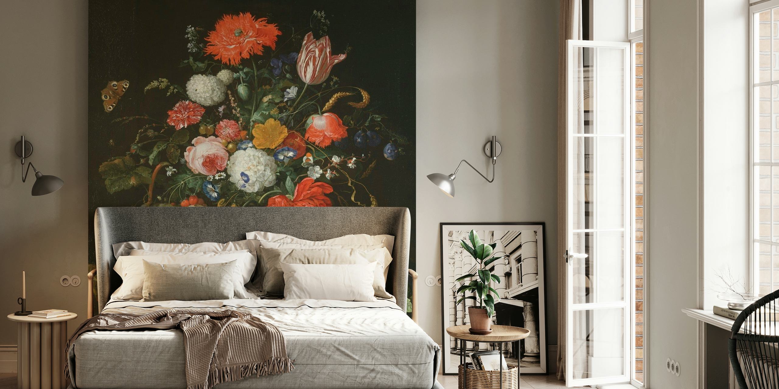 Baroque-style vintage floral arrangement in vase wall mural