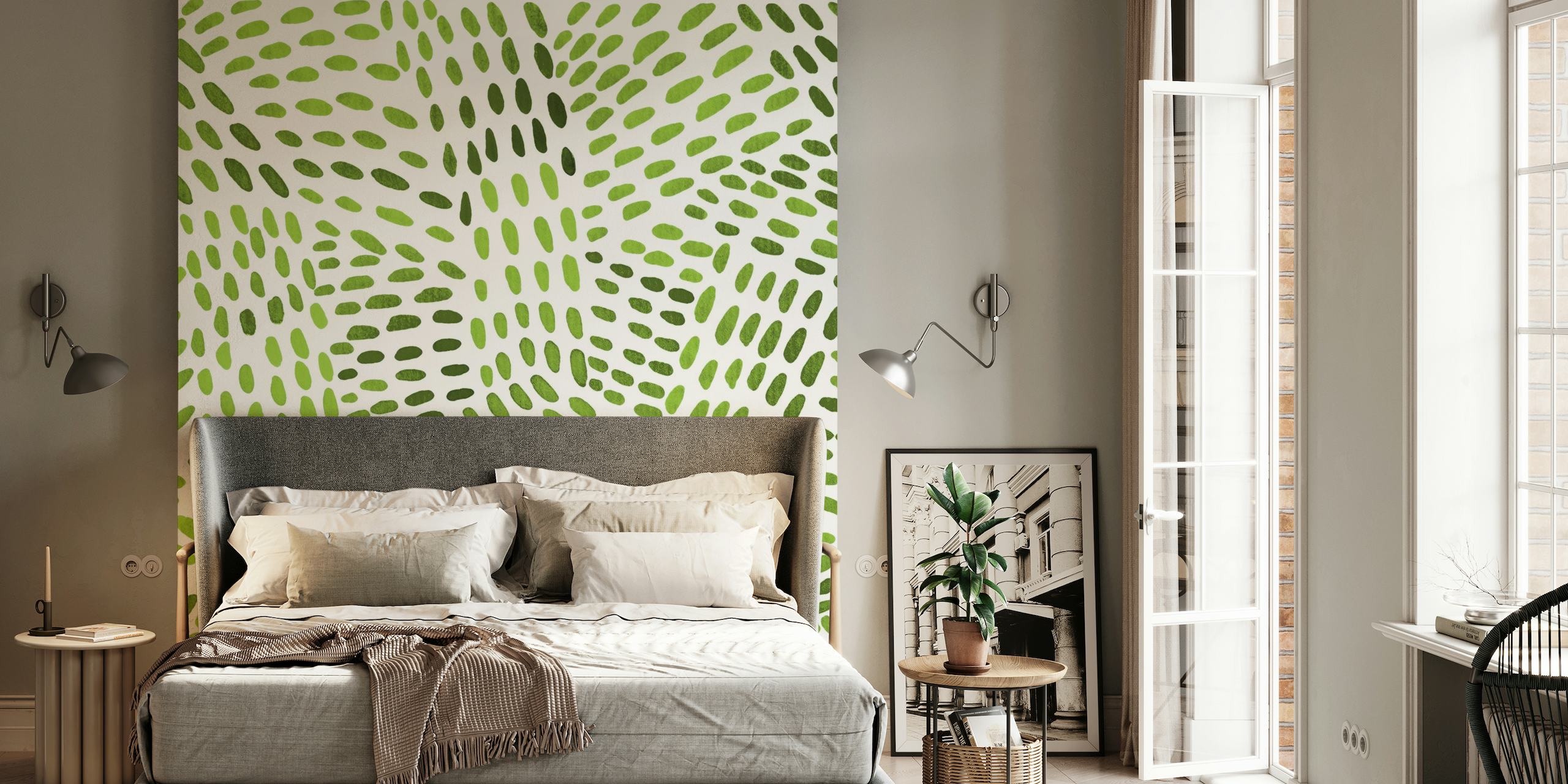 Watercolor Dotted lines sage green wallpaper