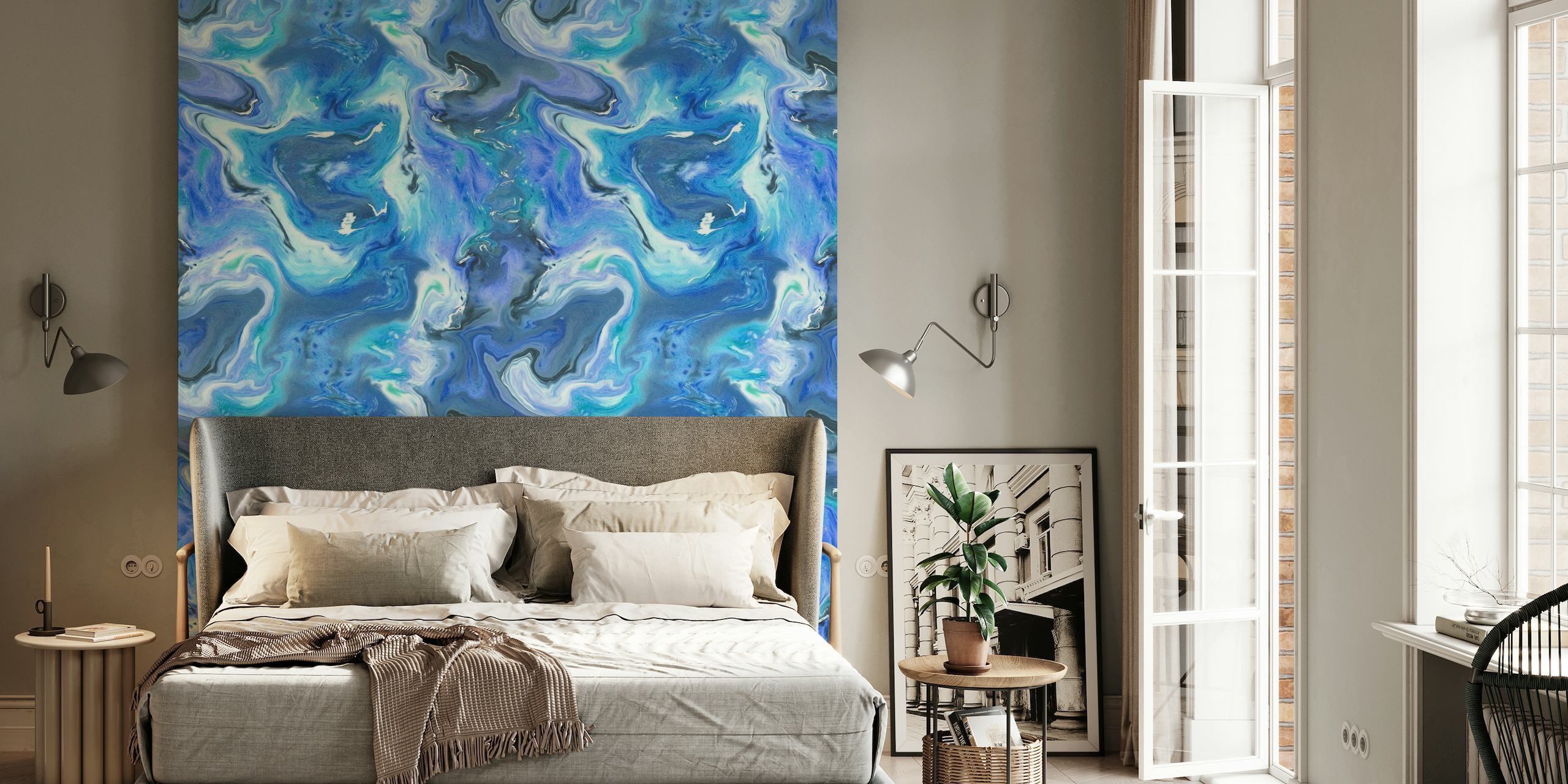 Abstract watercolor ocean waves wallpaper