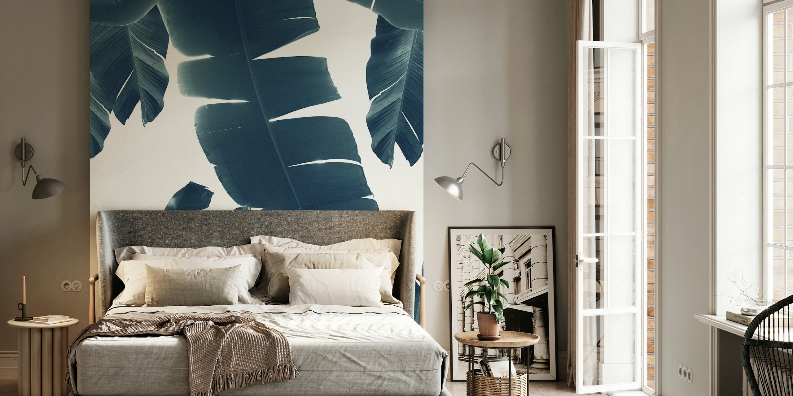 Banana Leaves Green Blue 2 wallpaper in room