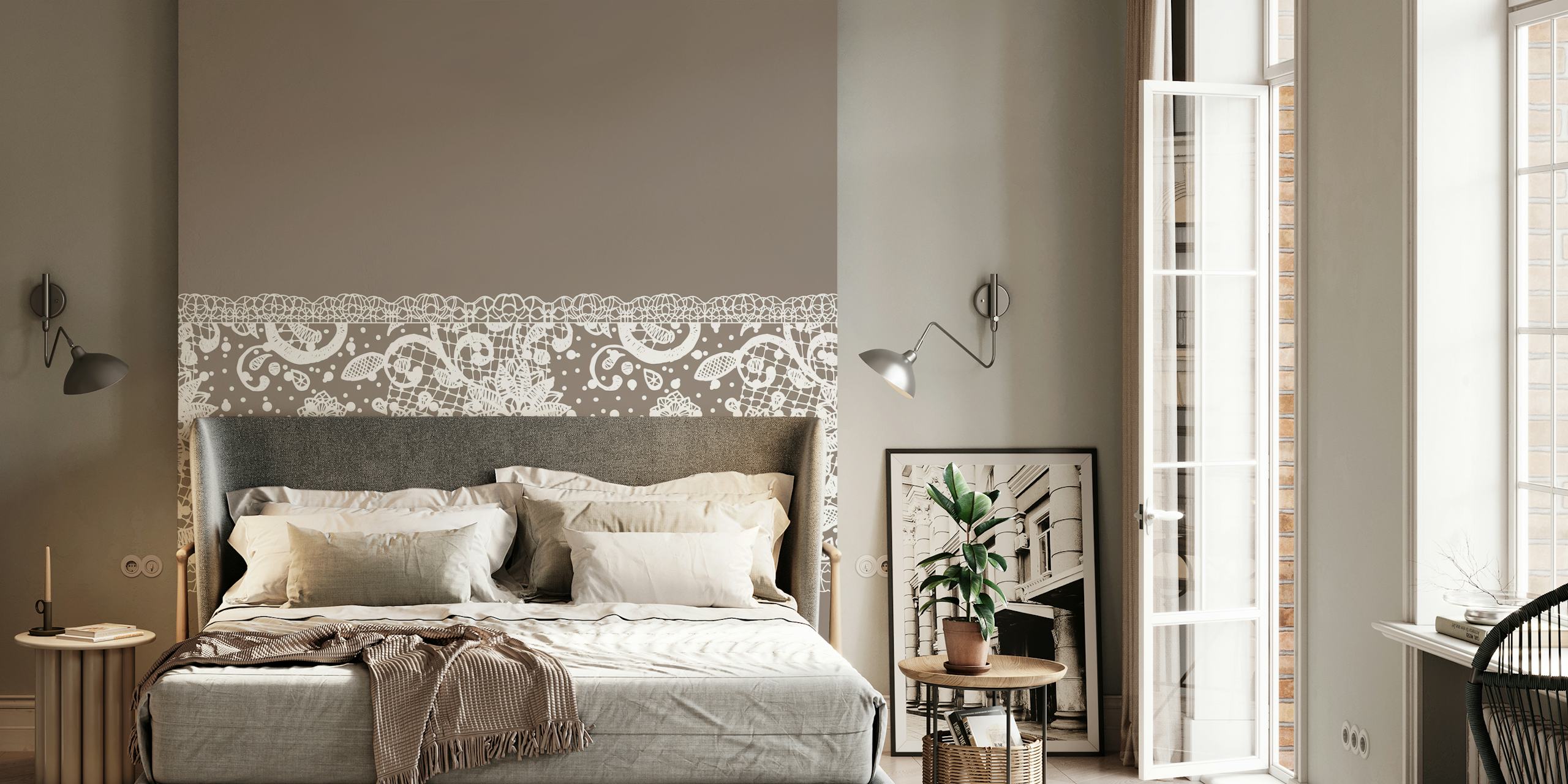 Zidna obloga White Ash Taupe Lace Stripe u sobi