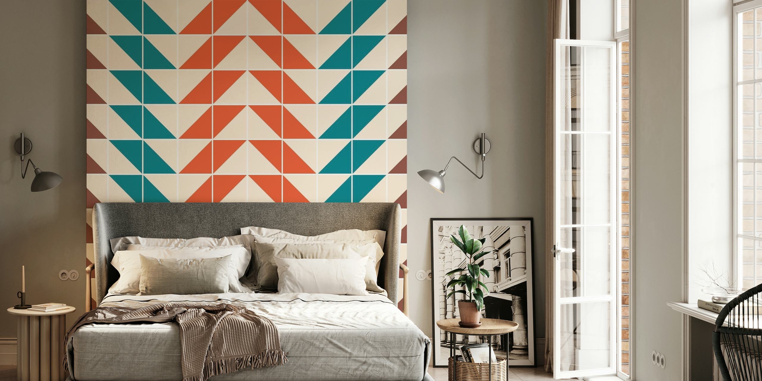 Triangle Geometric Orange Teal wallpaper