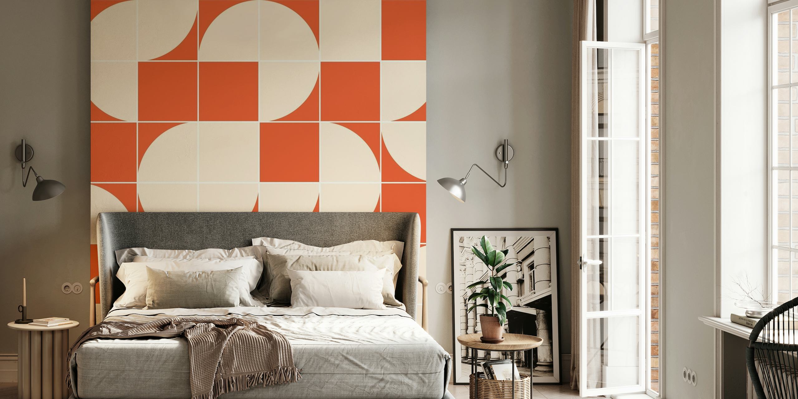 Rust orange retro mod pattern wallpaper