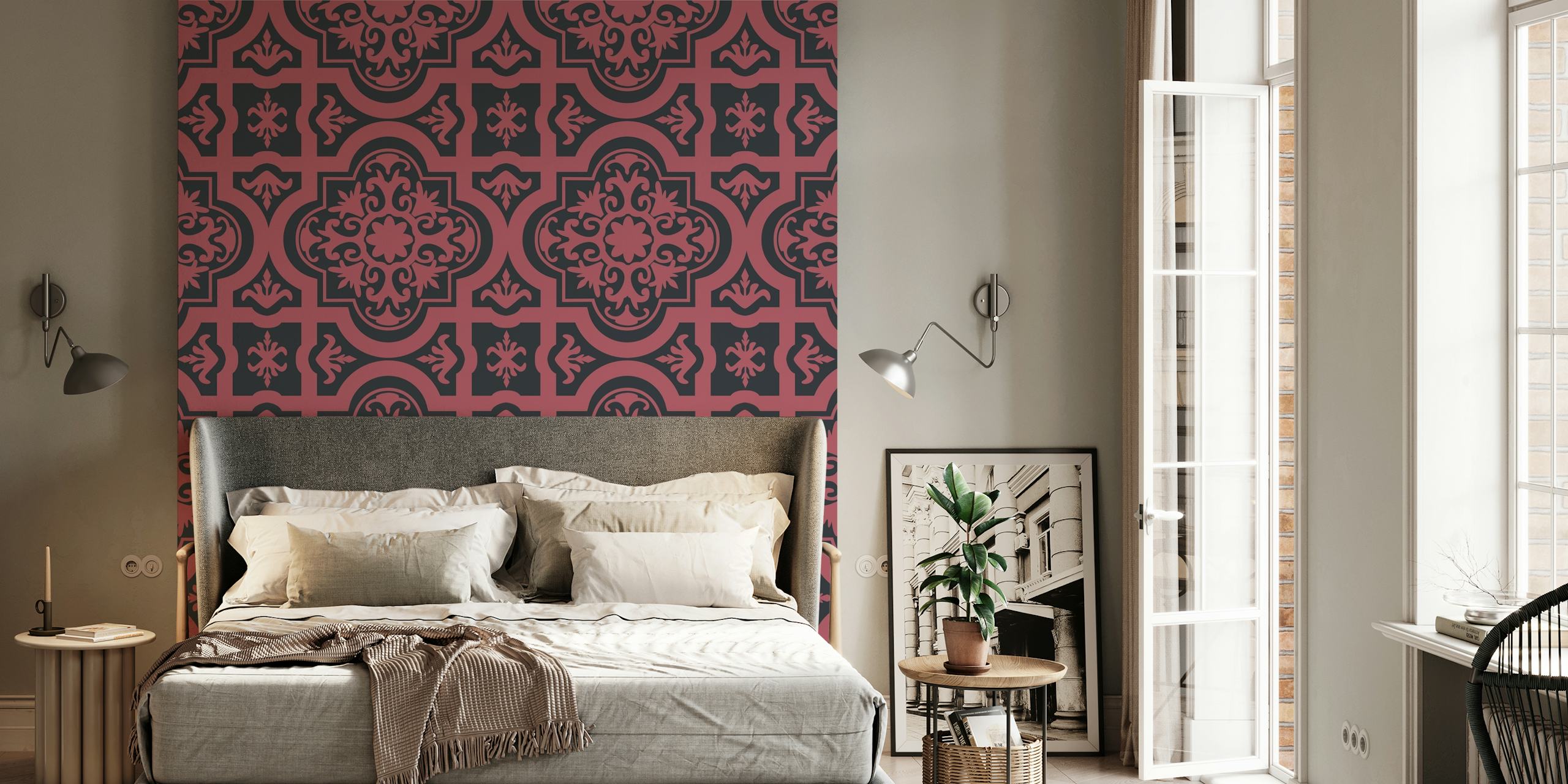 Talavera Marsala Black Orient wallpaper in a room