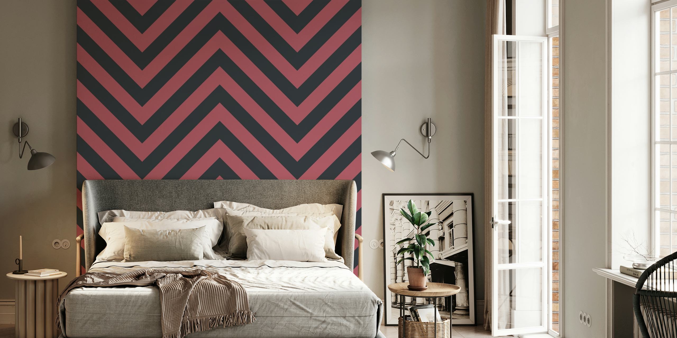 Papier peint Black Marsala Chevron dans une pièce