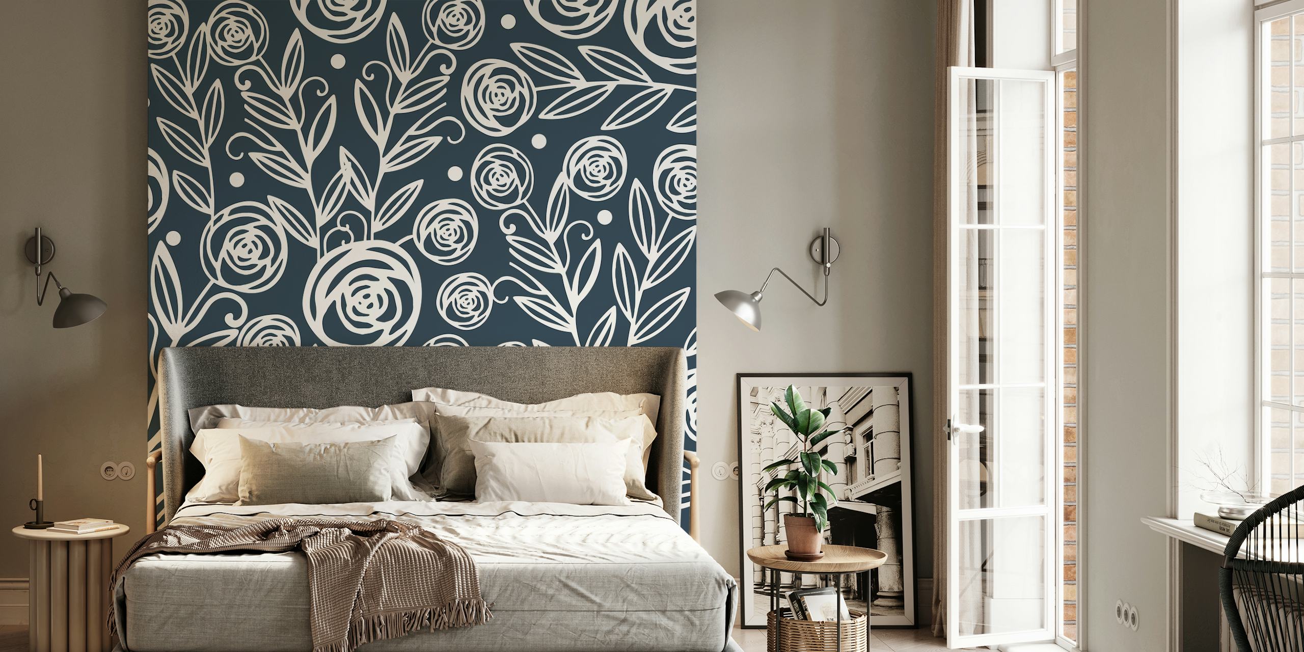 Papel de parede Black and white roses em um quarto