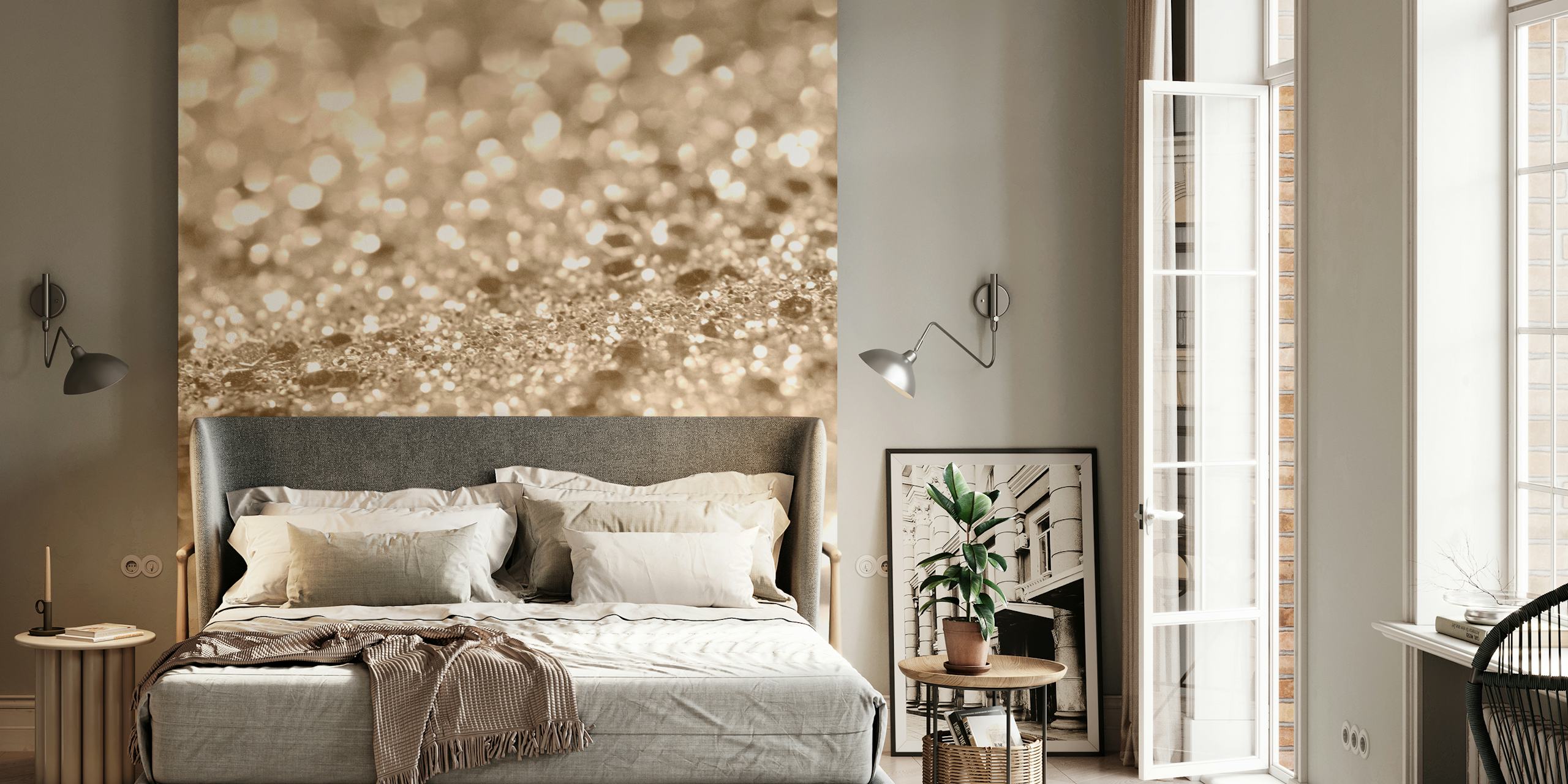Τοιχογραφία τοίχου με χρυσή υφή glitter για κομψή εσωτερική διακόσμηση