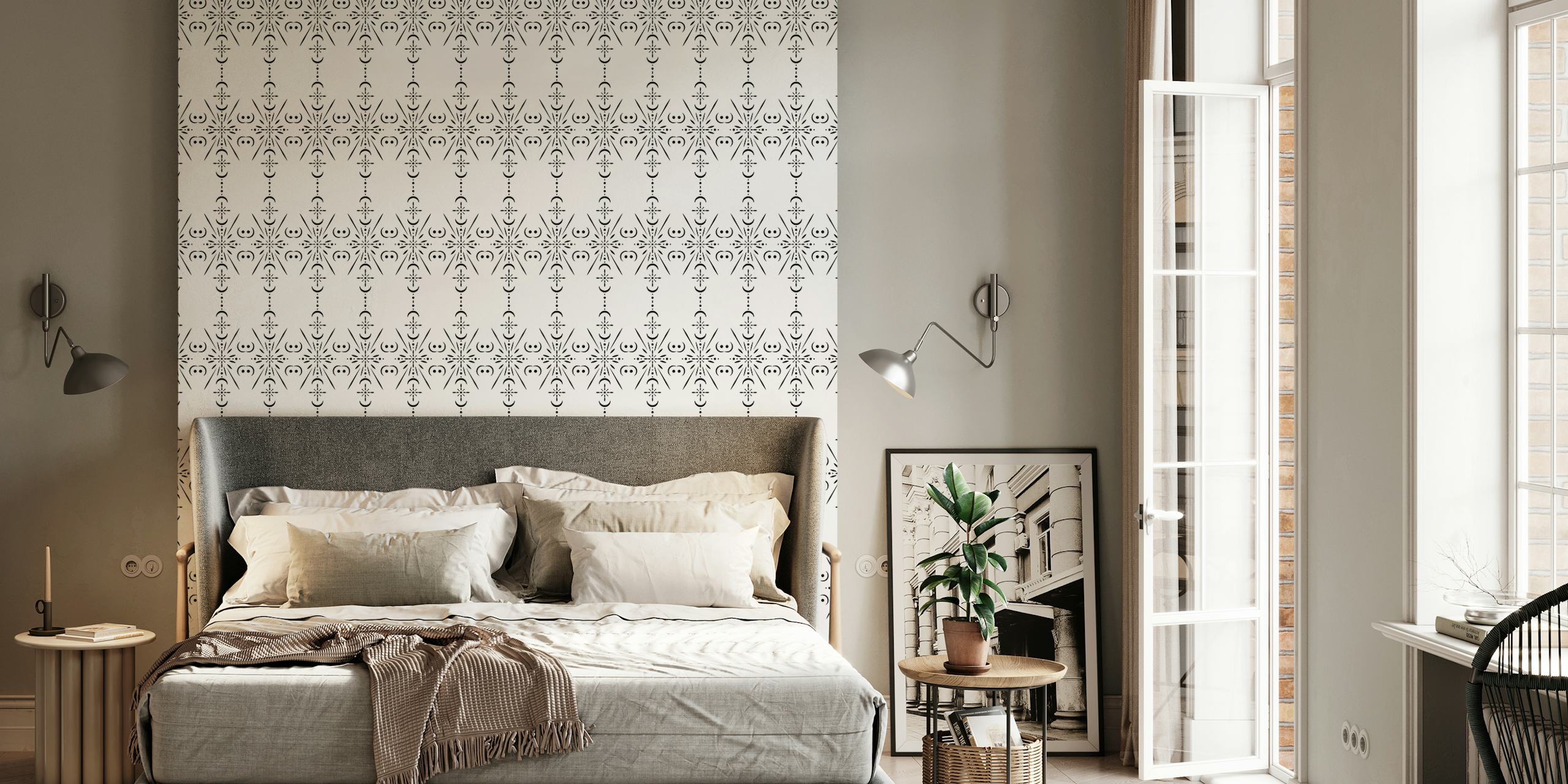 Intricate black and white ornamental pattern wallpaper
