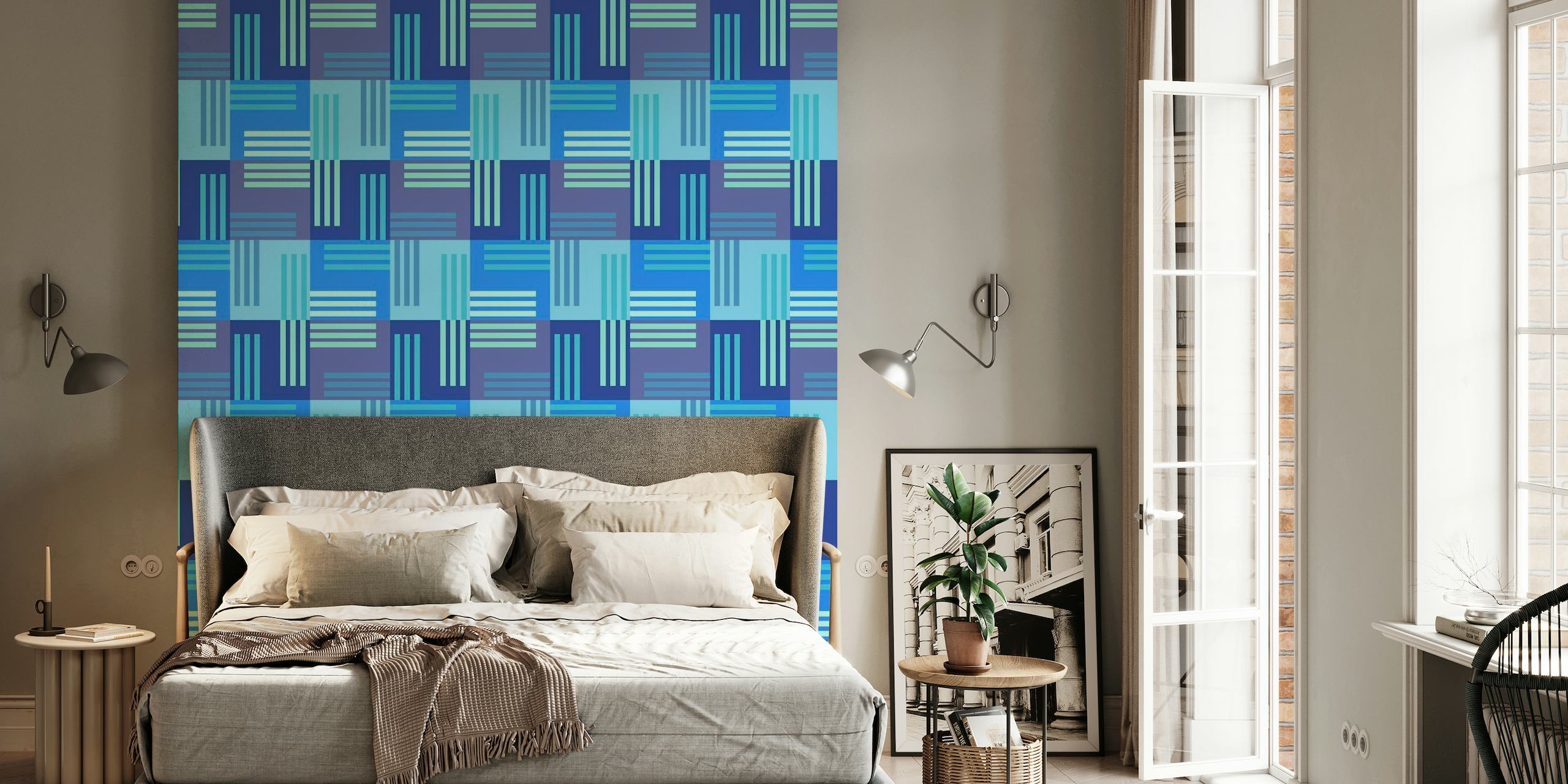 Blue stripes pattern wall mural for modern interior decor