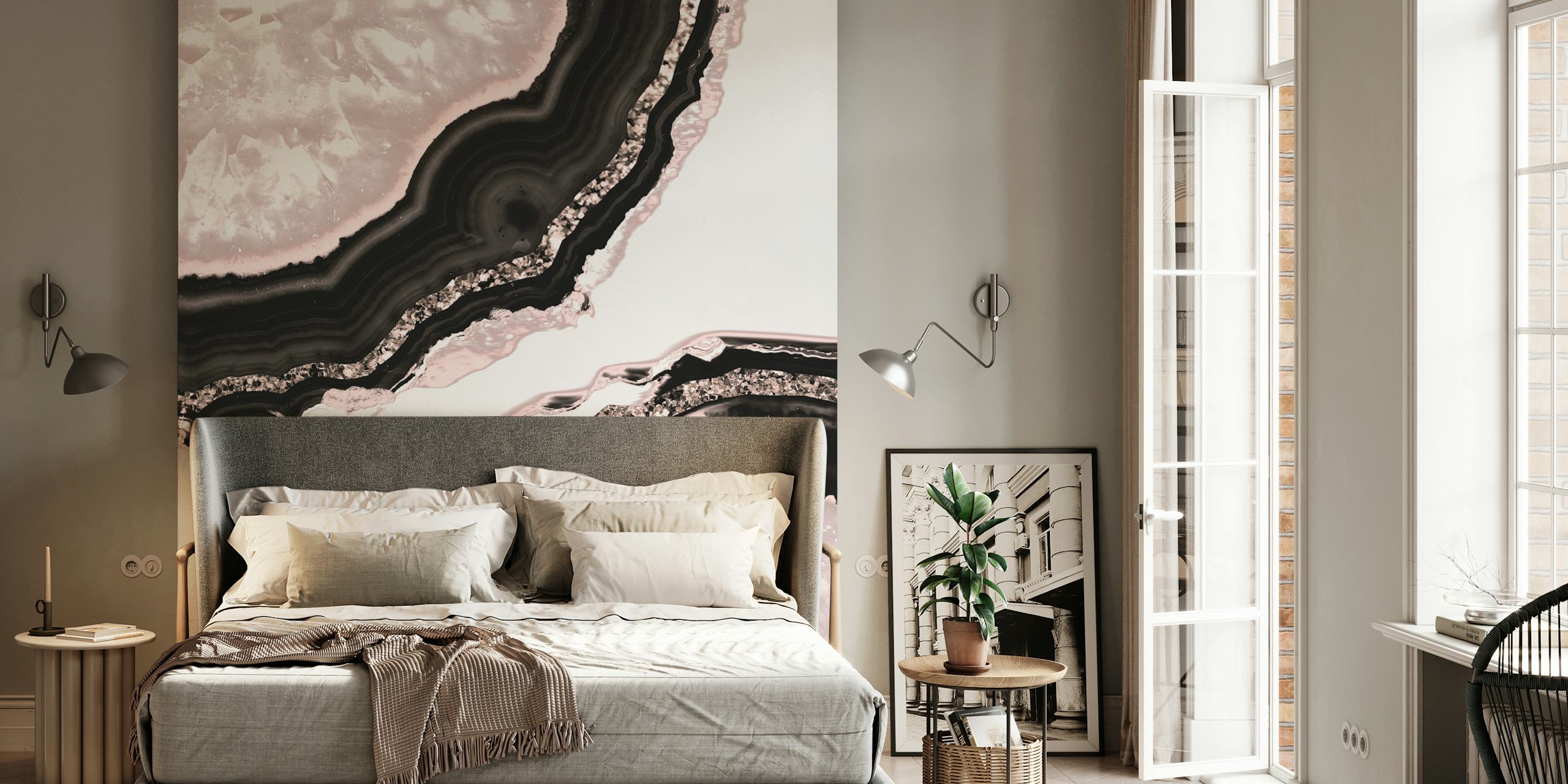 Agate pattern with pink and black hues wallpaper