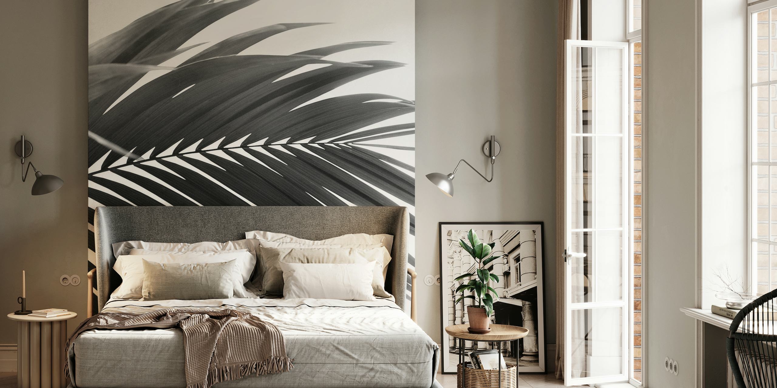 Palm Leaf Black White Vibes 1 wallpaper