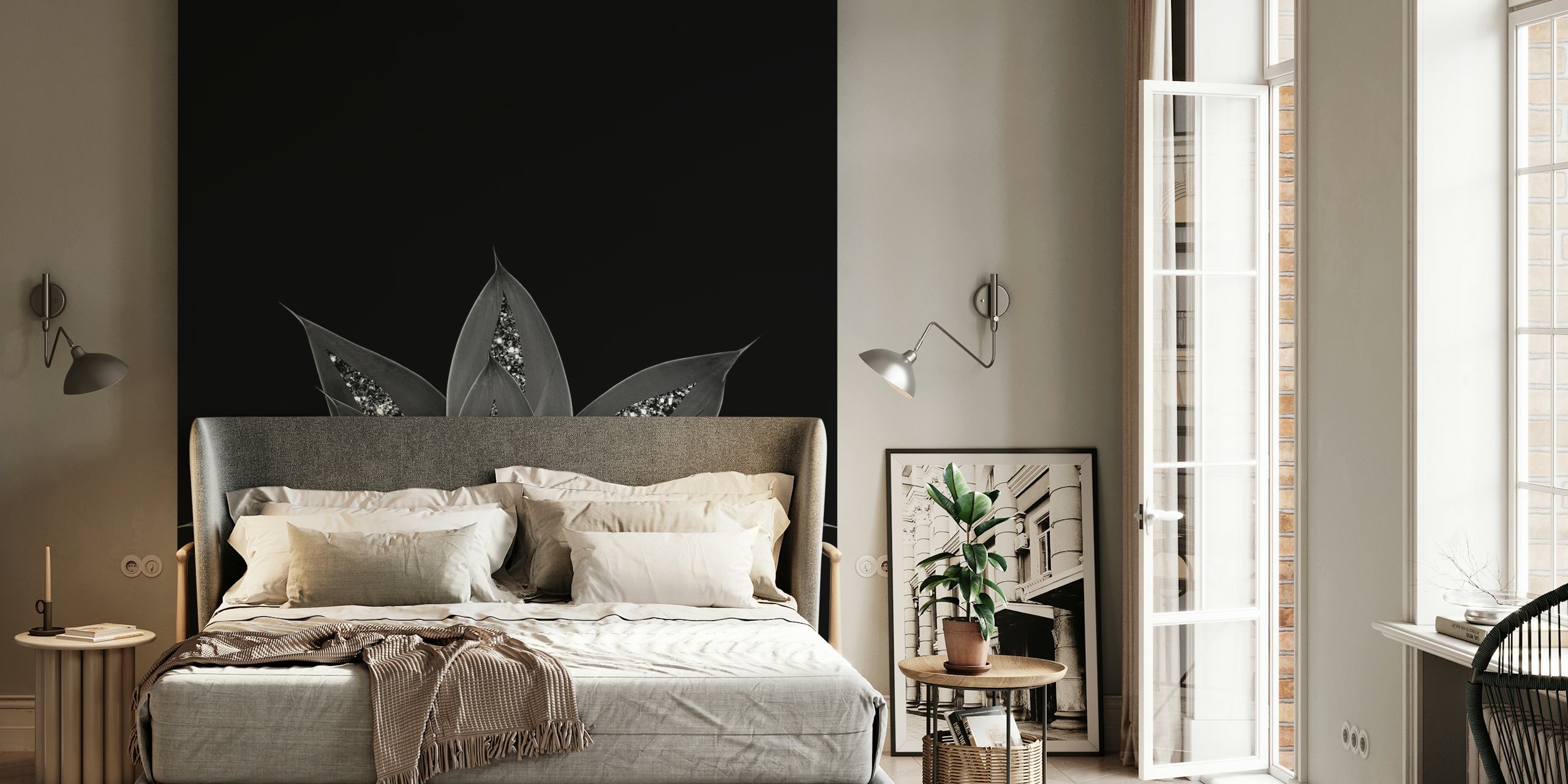 ταπετσαρία Gray Agave Silver Glitter σε ένα δωμάτιο