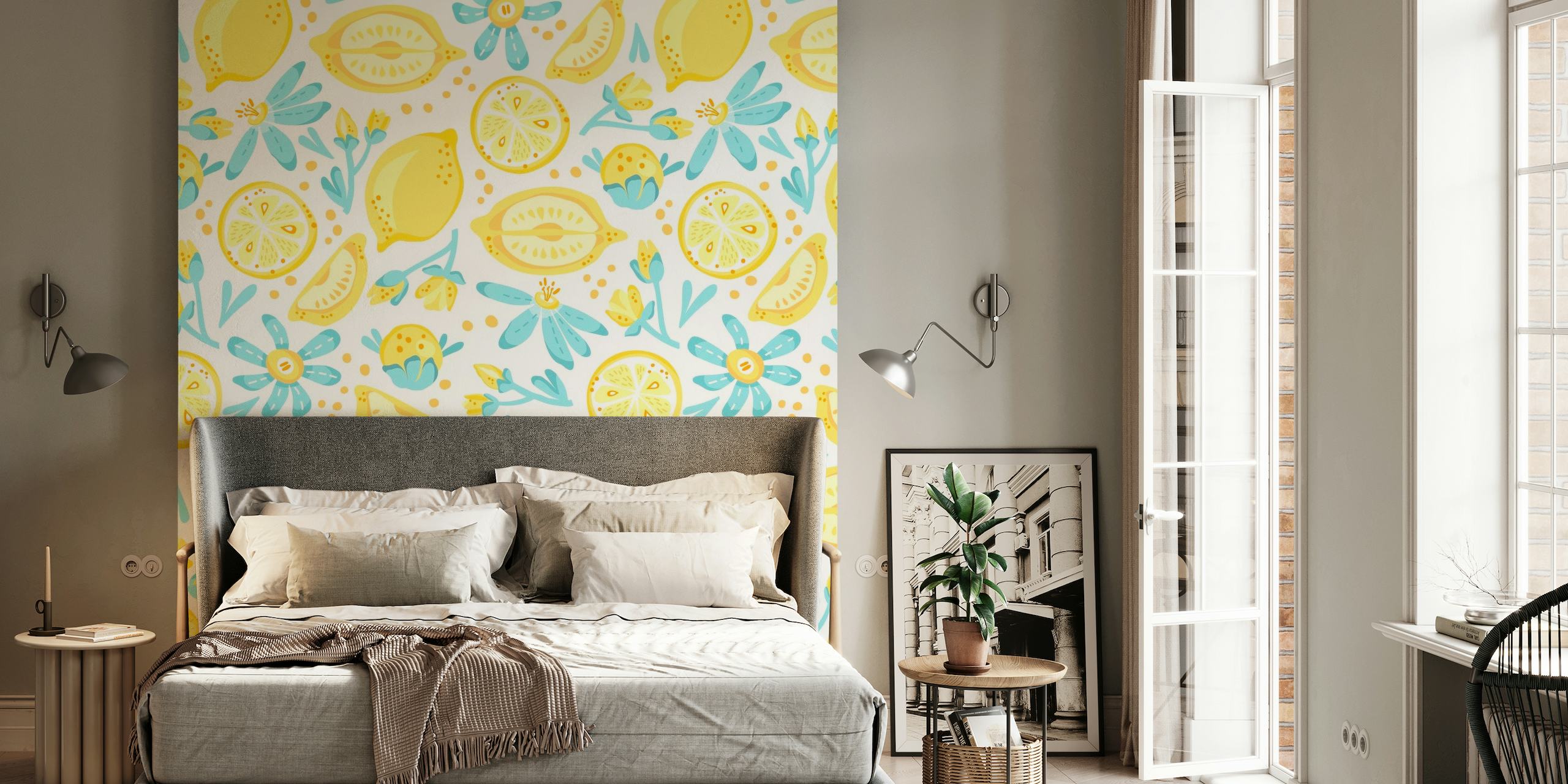 Lemon Pattern White wallpaper