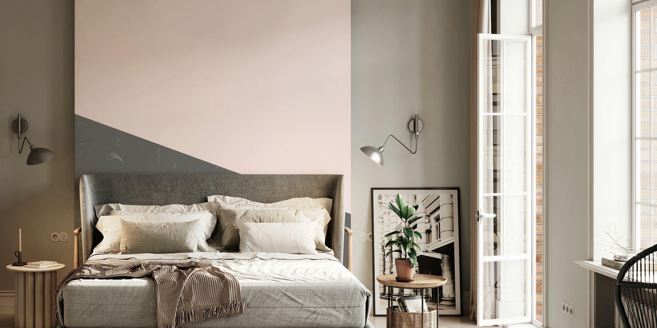 Pink and gray geometric marble pattern wallpaper