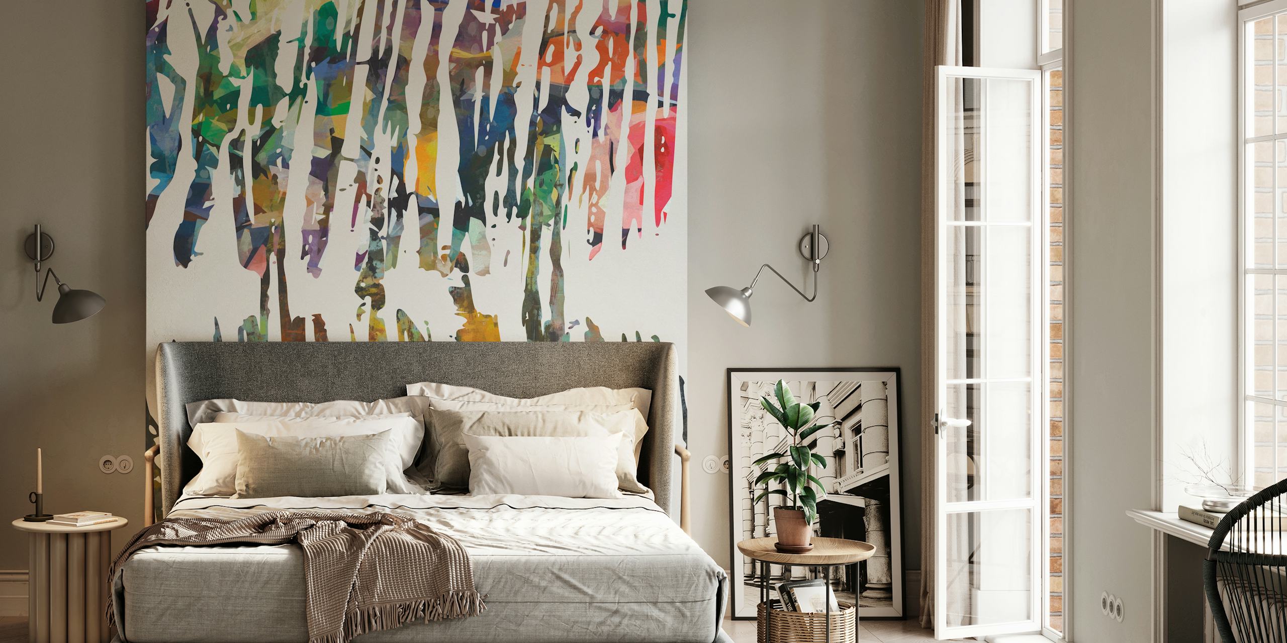 Abstract irregular and colorful brush strokes wall mural